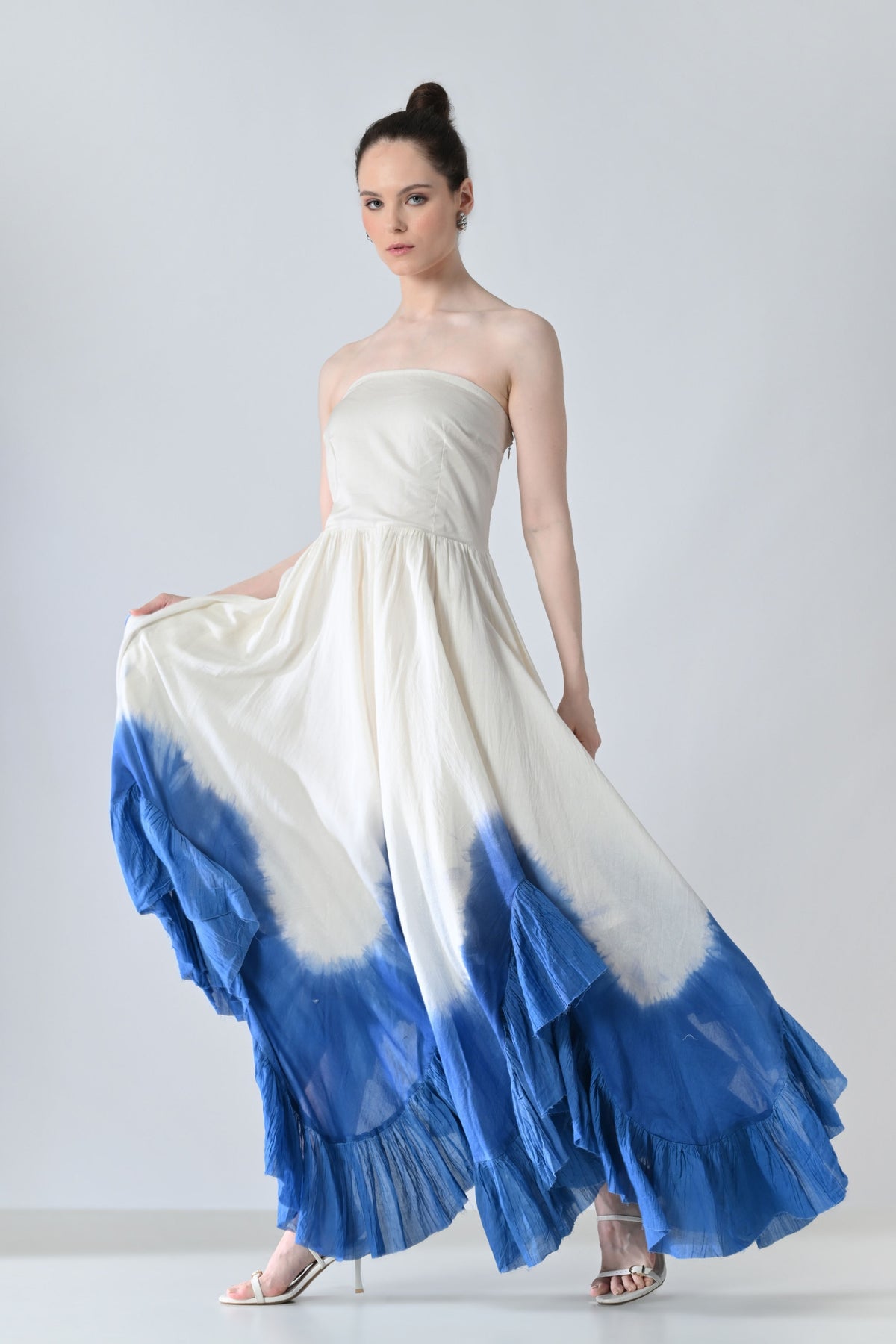 White & Blue Ombre Off Shoulder Dress