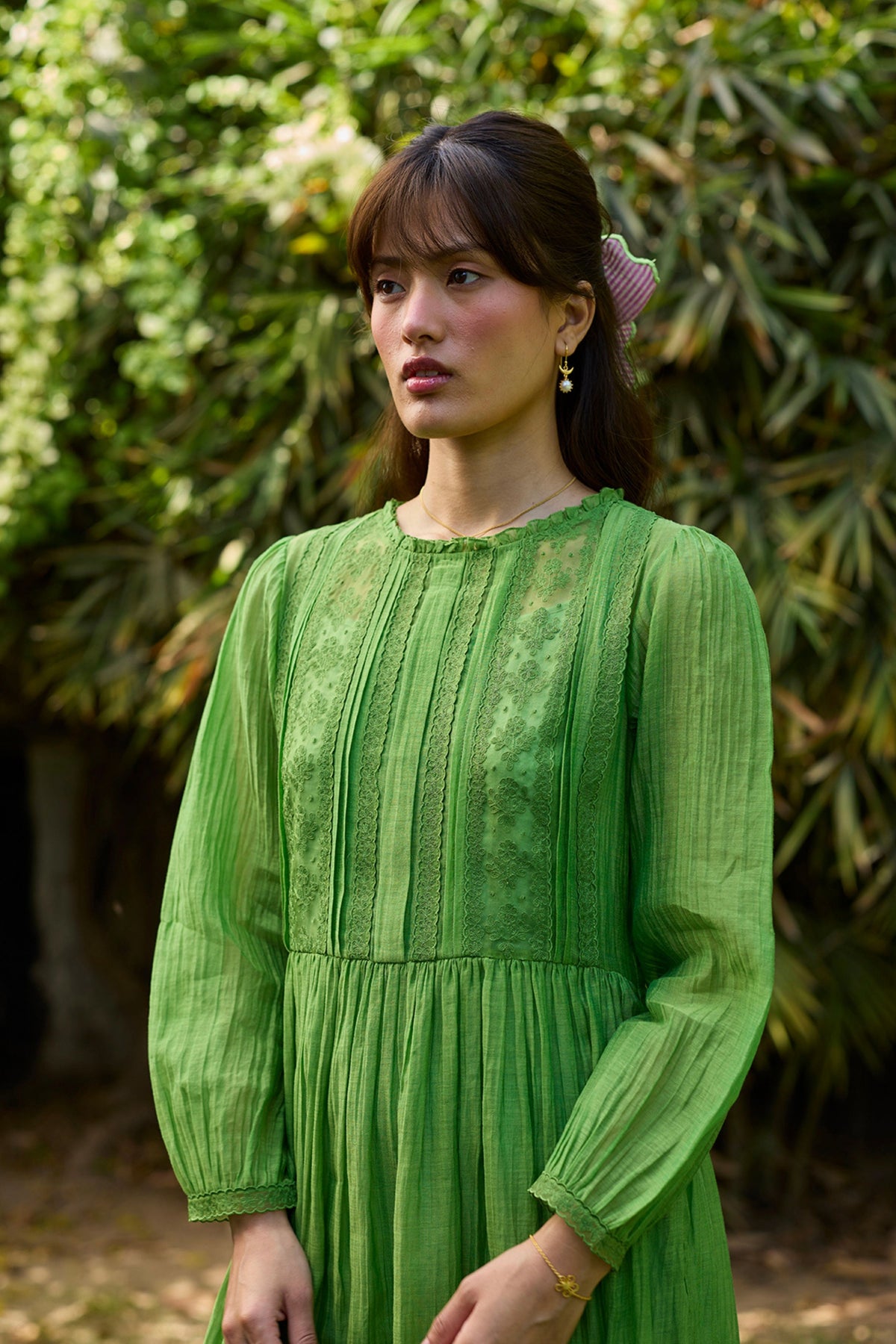 Wander Trail Green Embroidered Dress