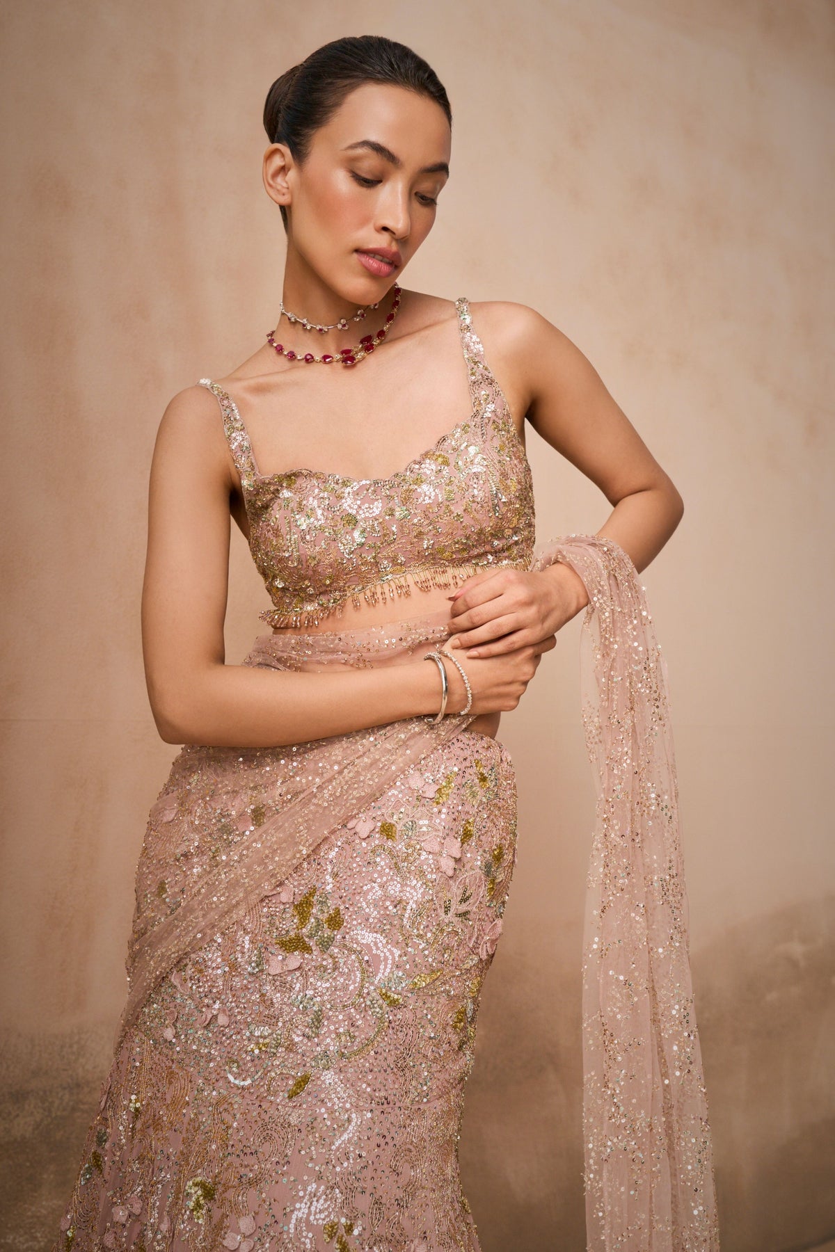 Rose Pink Drape Lehenga Set