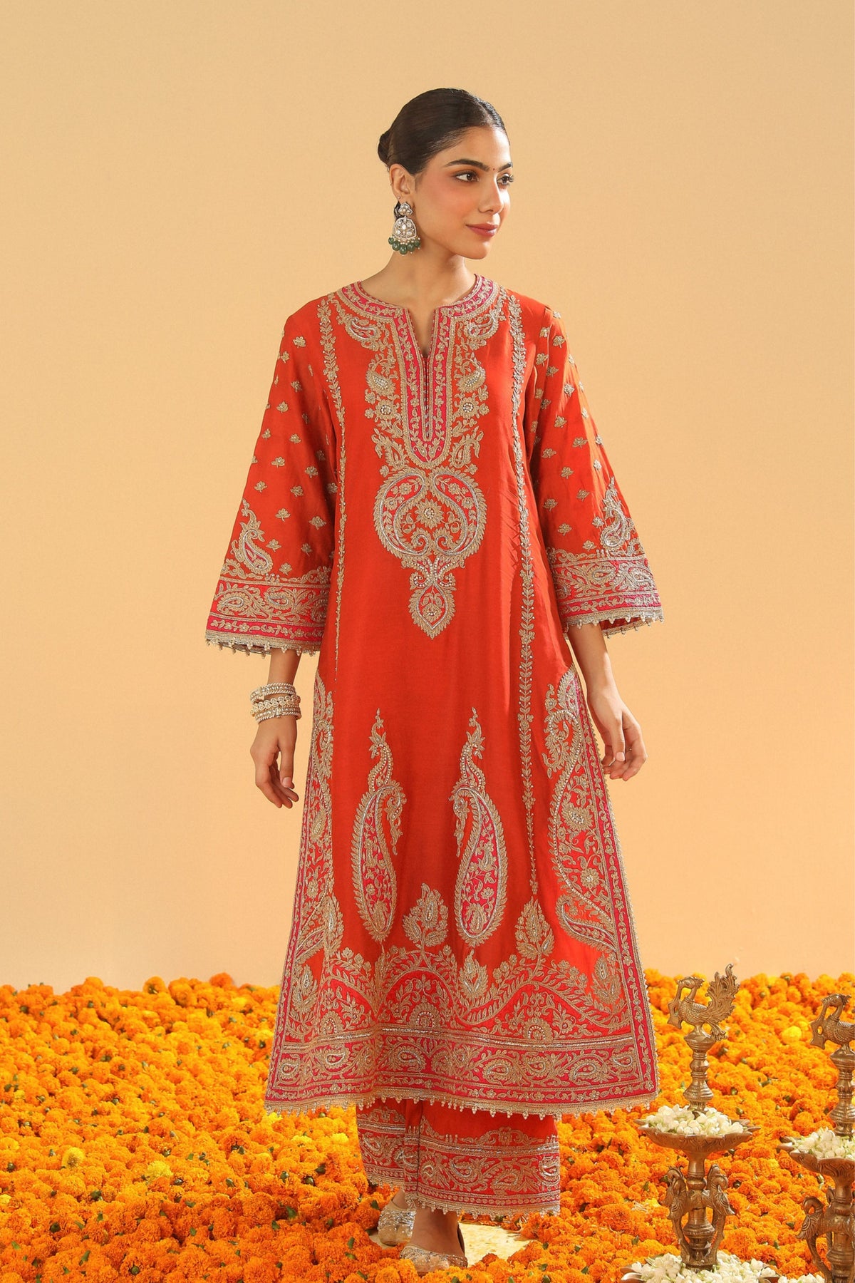 Burnt Orange A-line Kurta Set