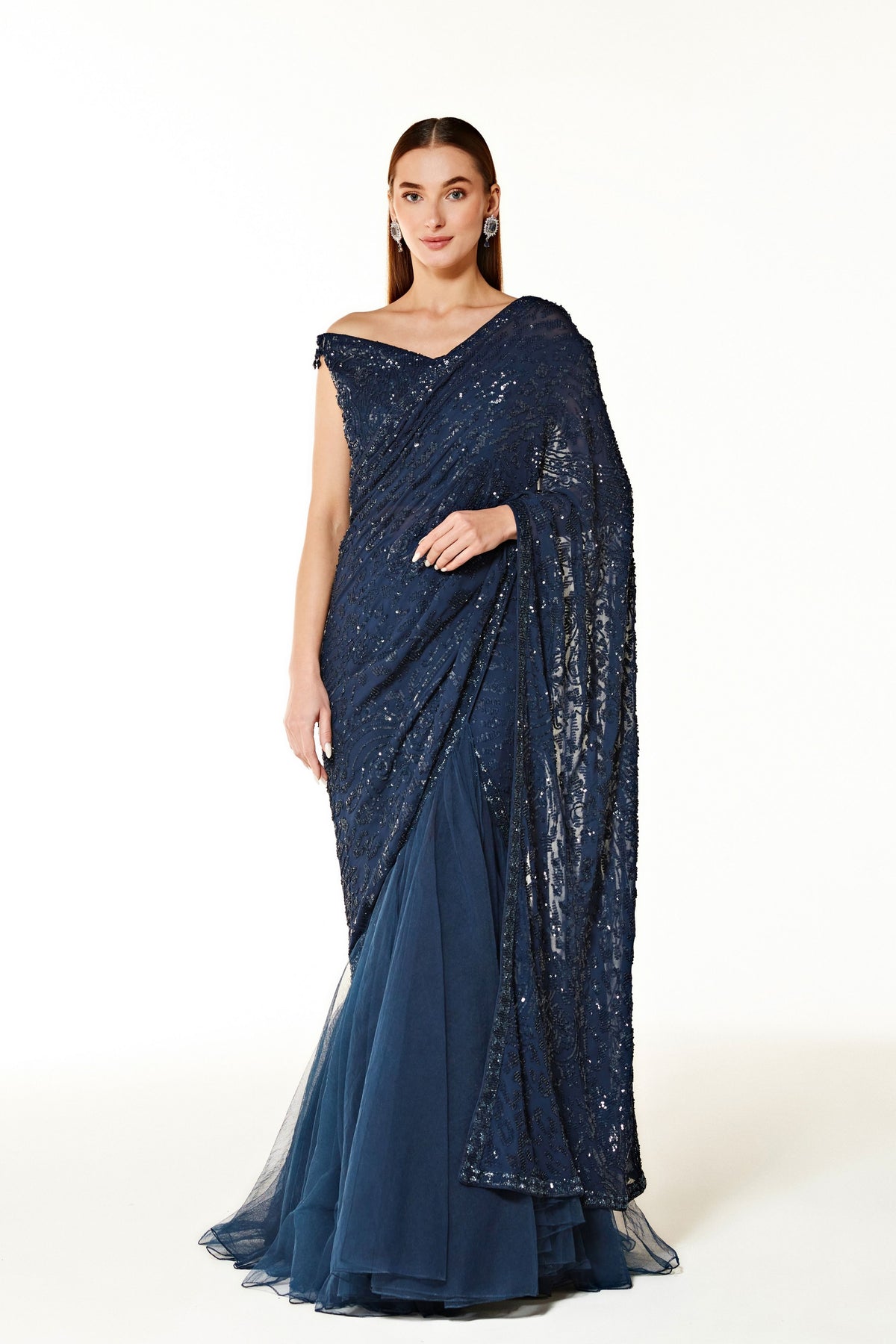 Blue Sairaa Embroidered Saree Set