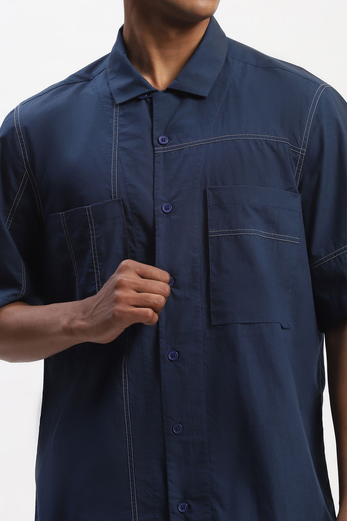 Blue Tonal Patchwork Shirt