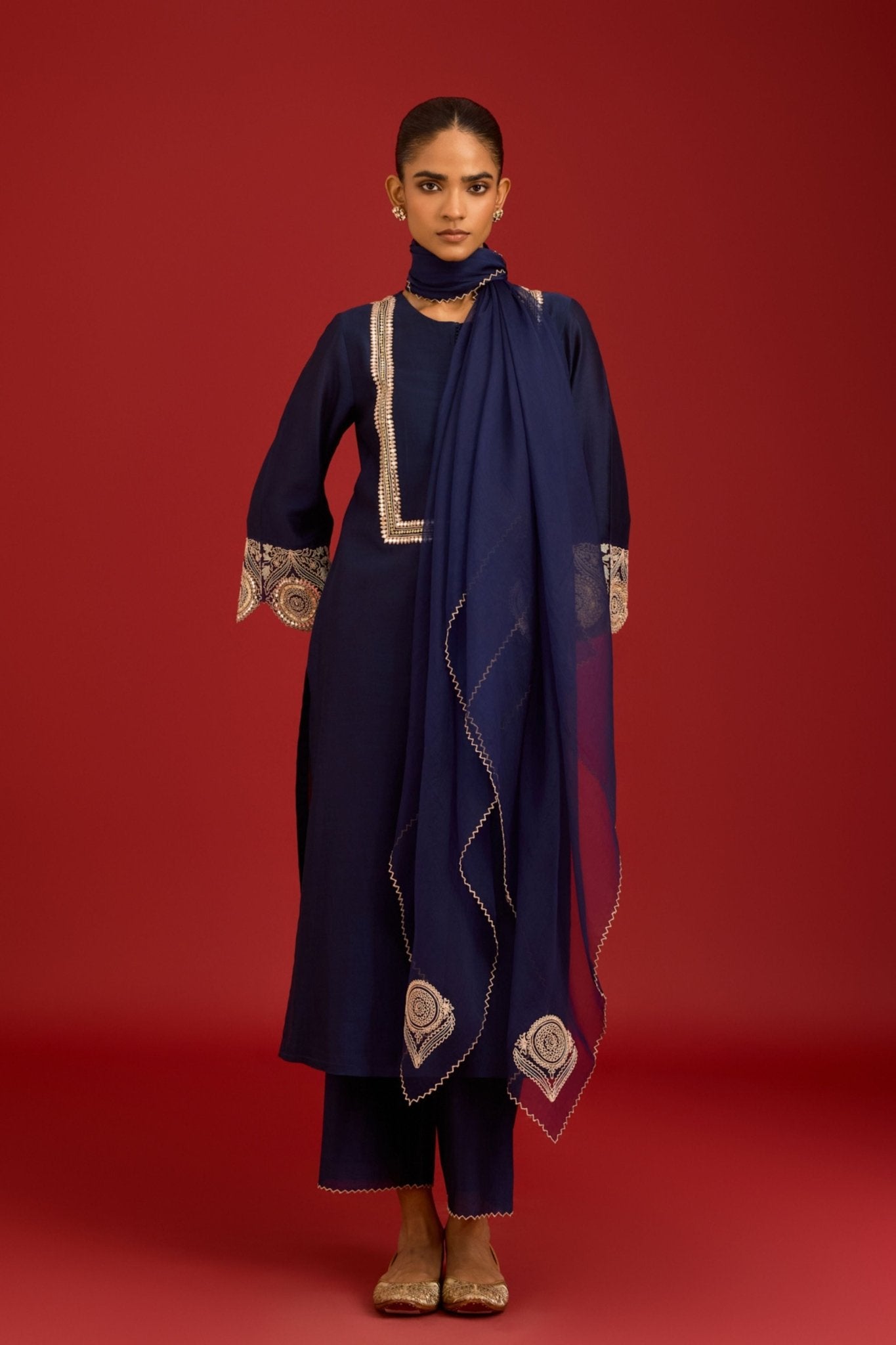 Navy Sequins Embroidered Kurta Set - Devnaagri - Elahe