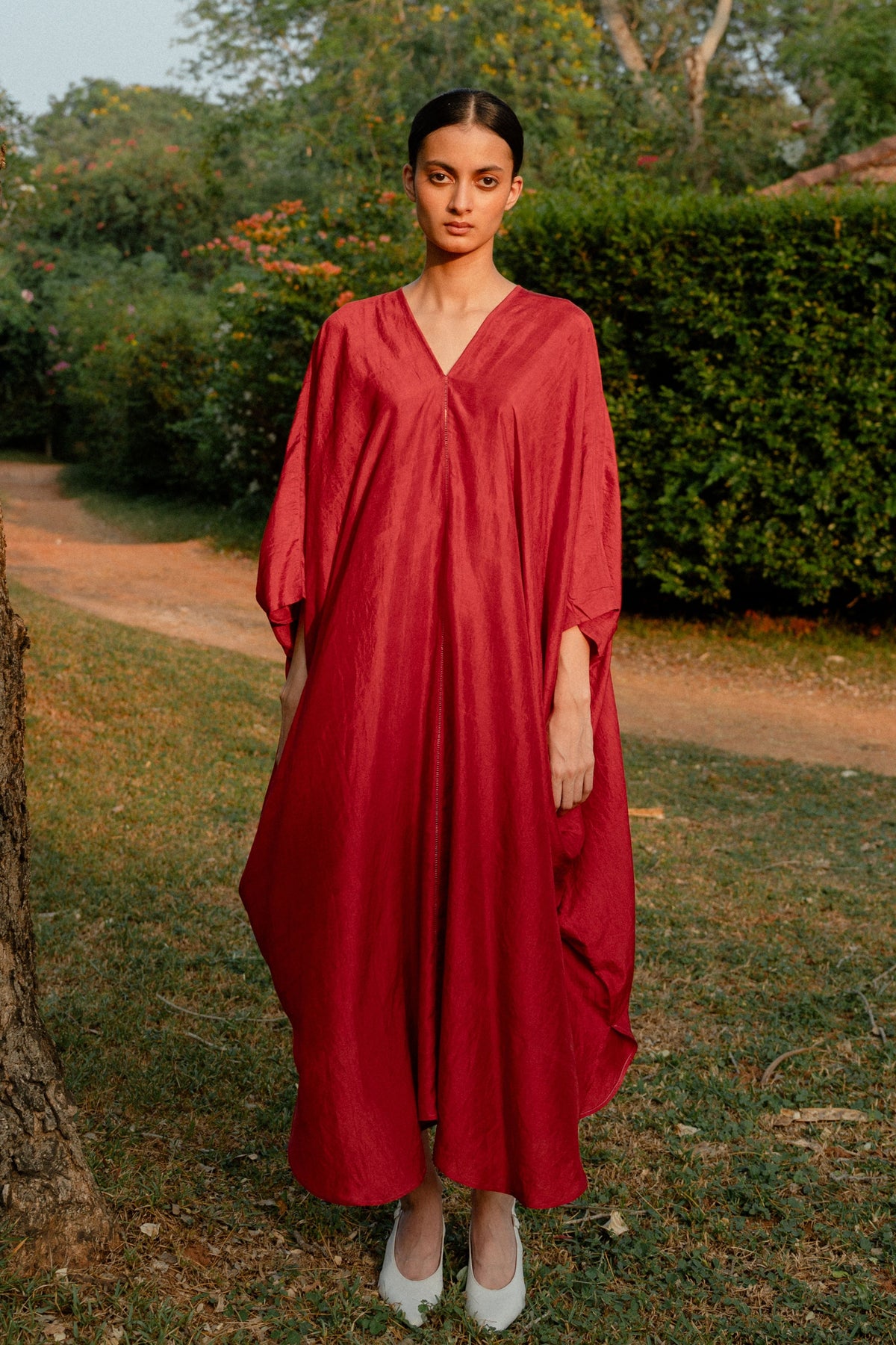 Crimson Red Pondy Kaftan