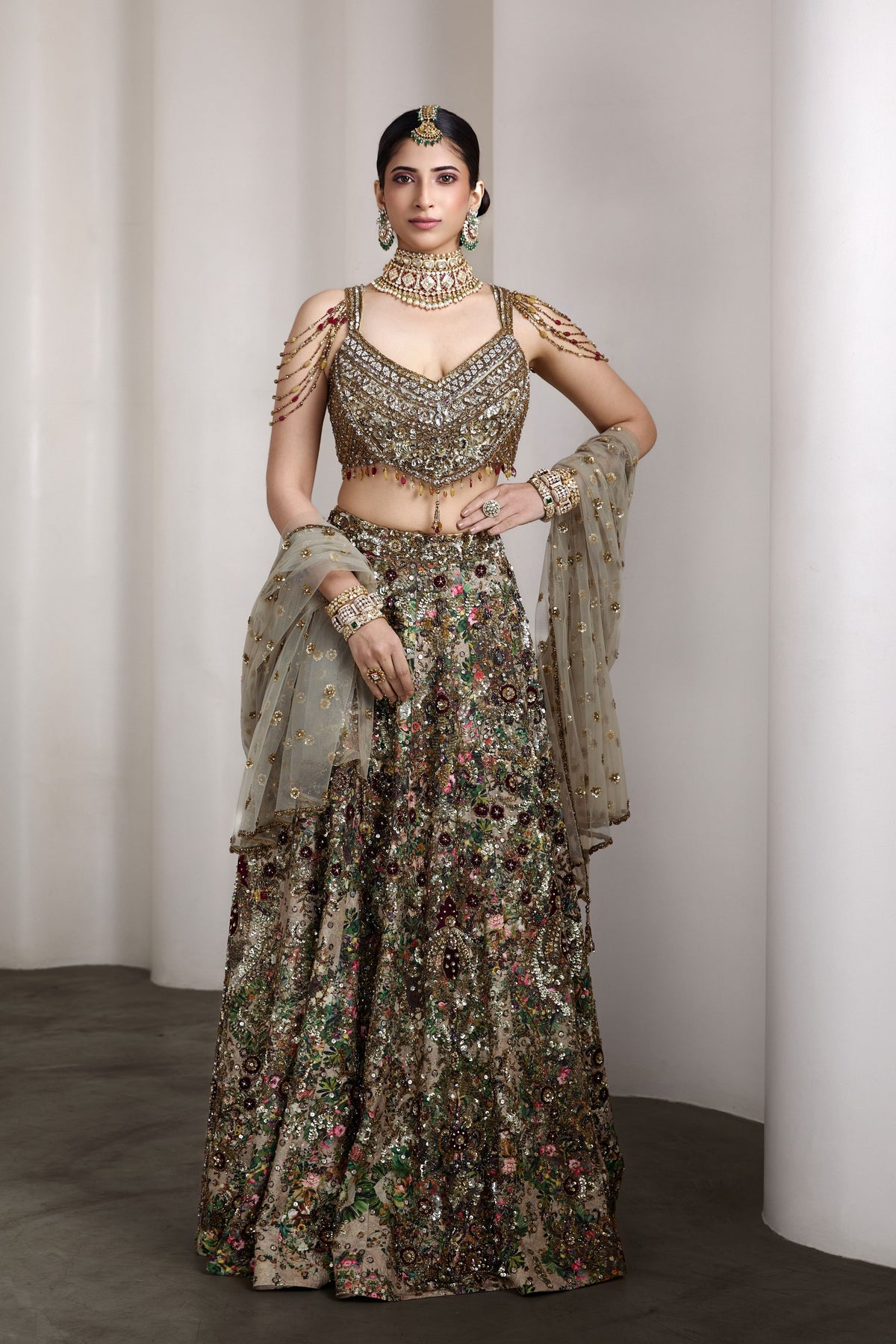Velvet Embroidered Lehenga Set