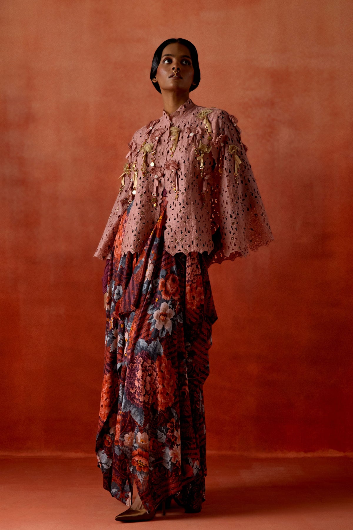 Old Rose Cutwork Cape Set