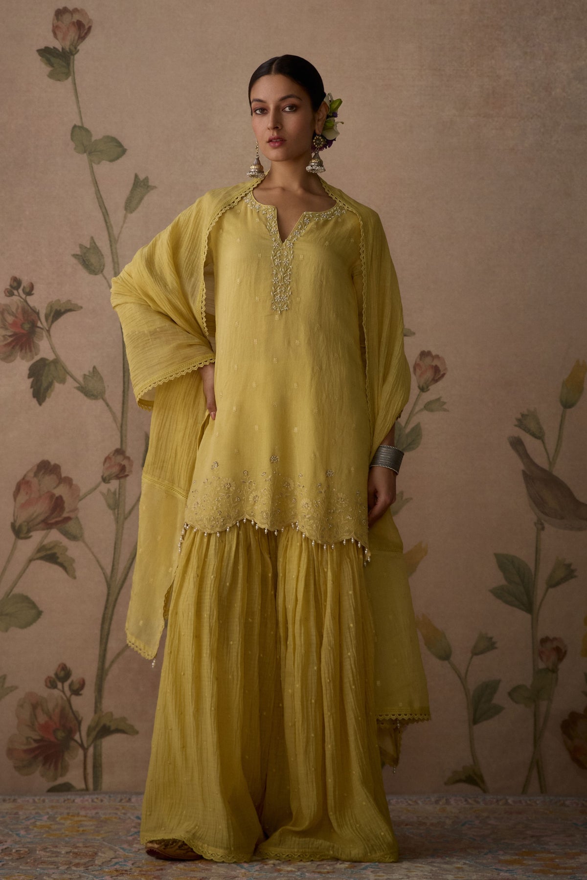 Lemon Yellow Scalloped Sharara Set