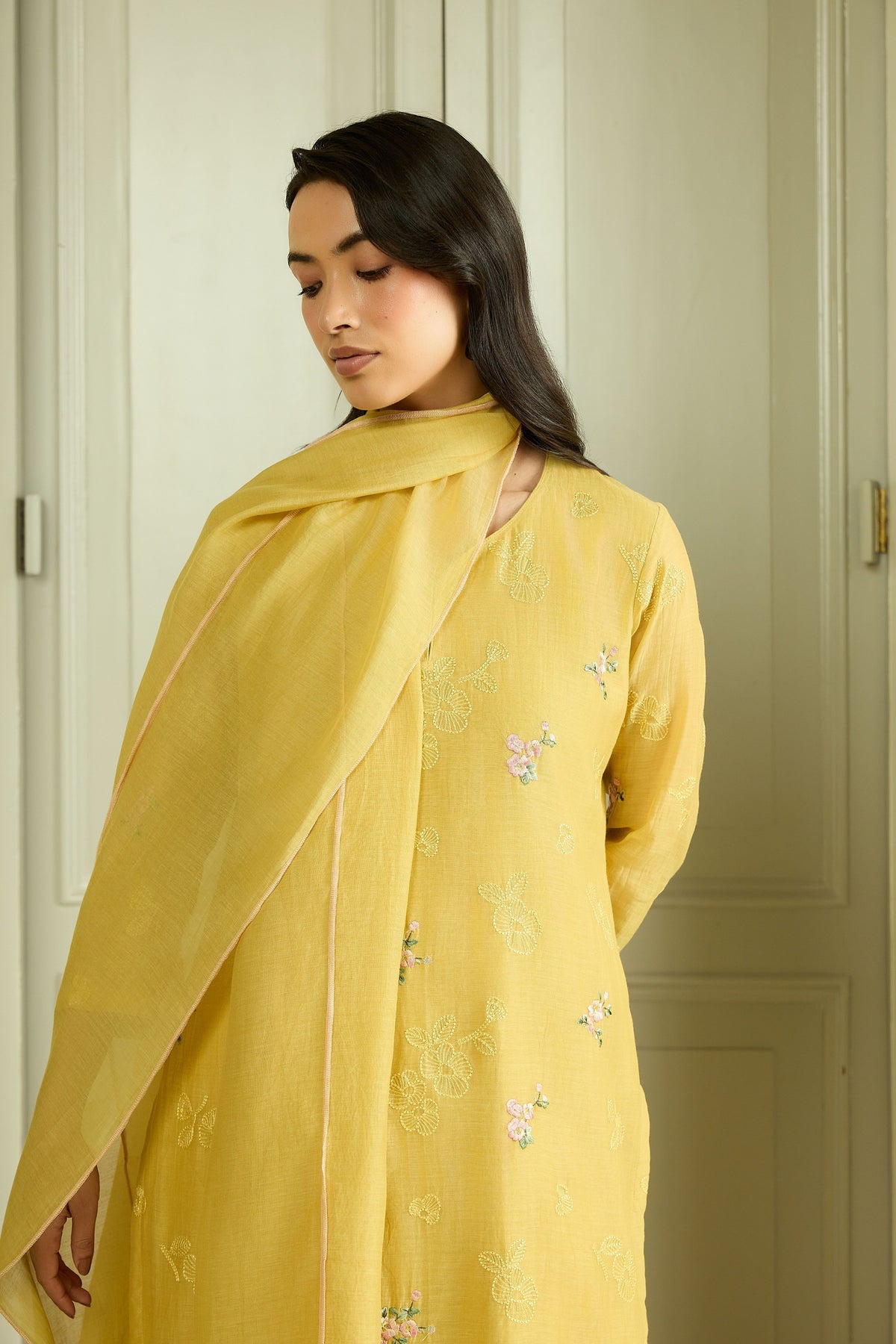 Lemon Thread Embroidered Kurta Set