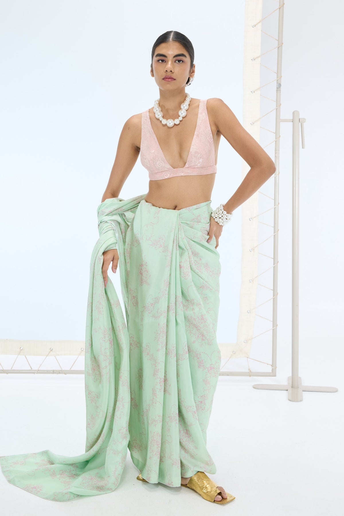 The Ruby Saree in Pistachio