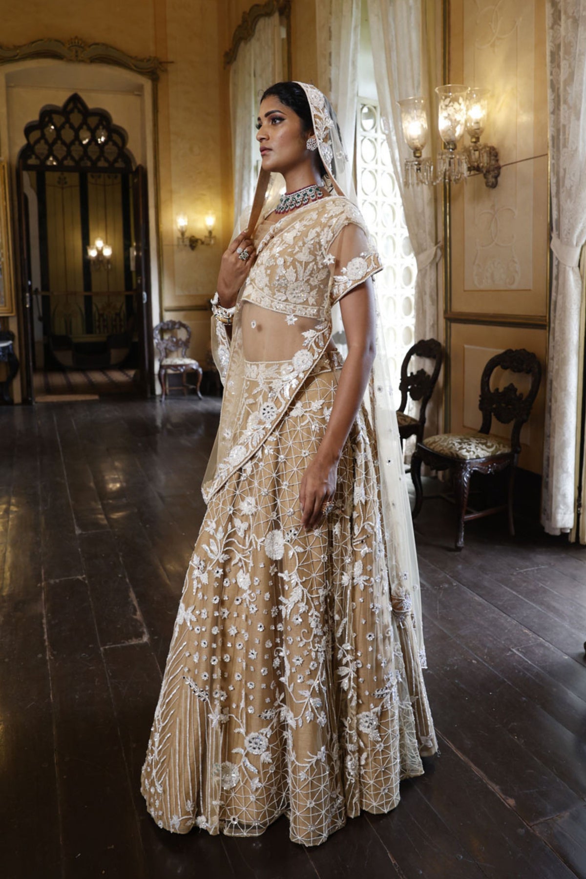 Nude Lehenga With Choli and Dupatta