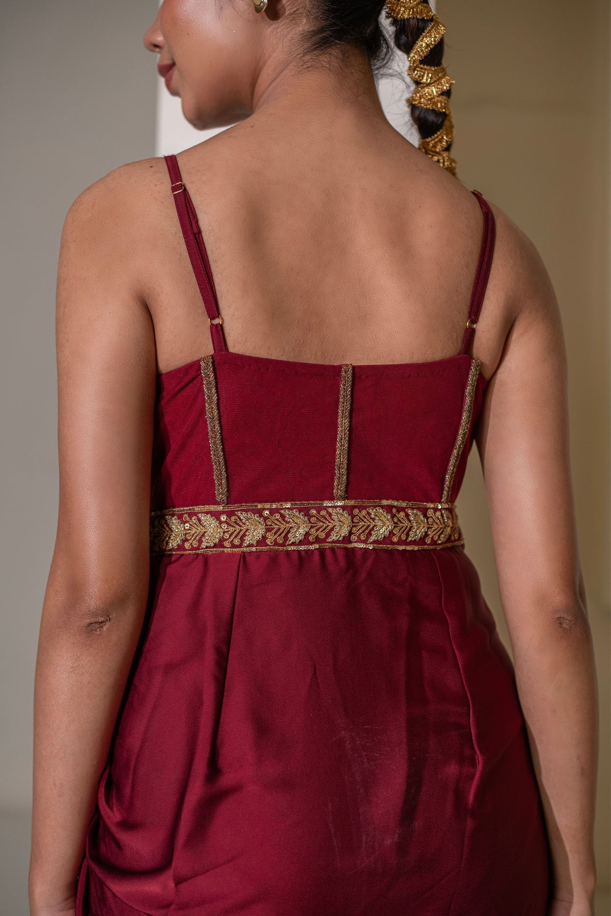 Maroon  Pre-Draped Saree Dress