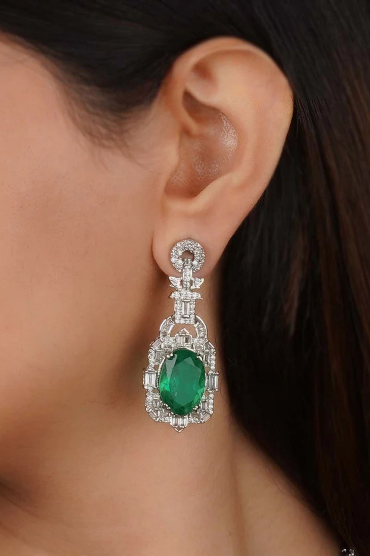 Green Silver Diamond Necklace Set