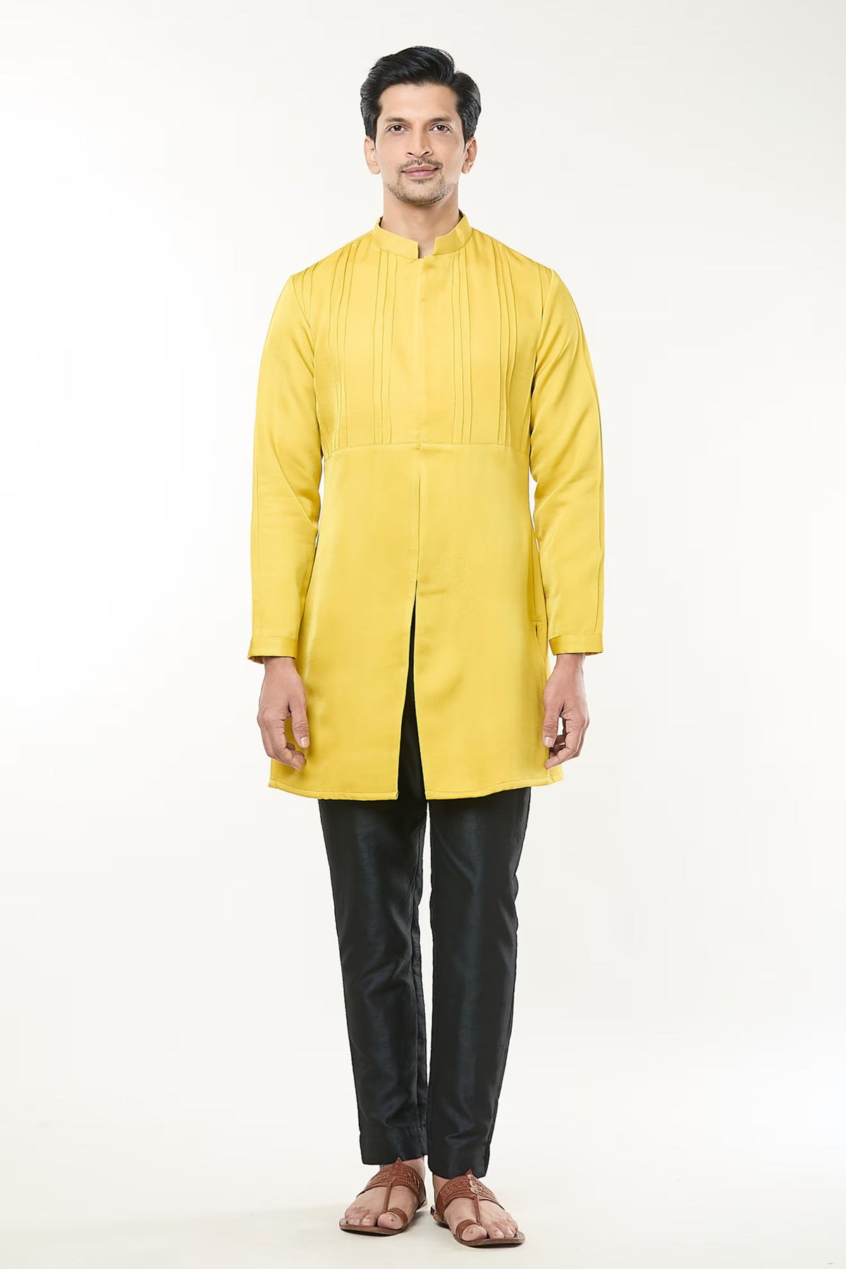 Lime Yellow Pintuck Kurta Set