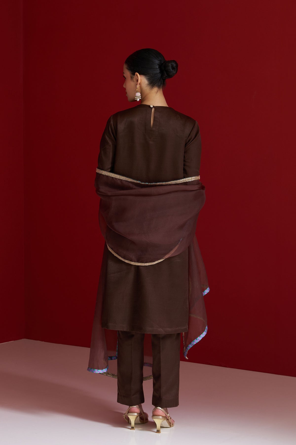 Brown Embroidered Border Dupatta