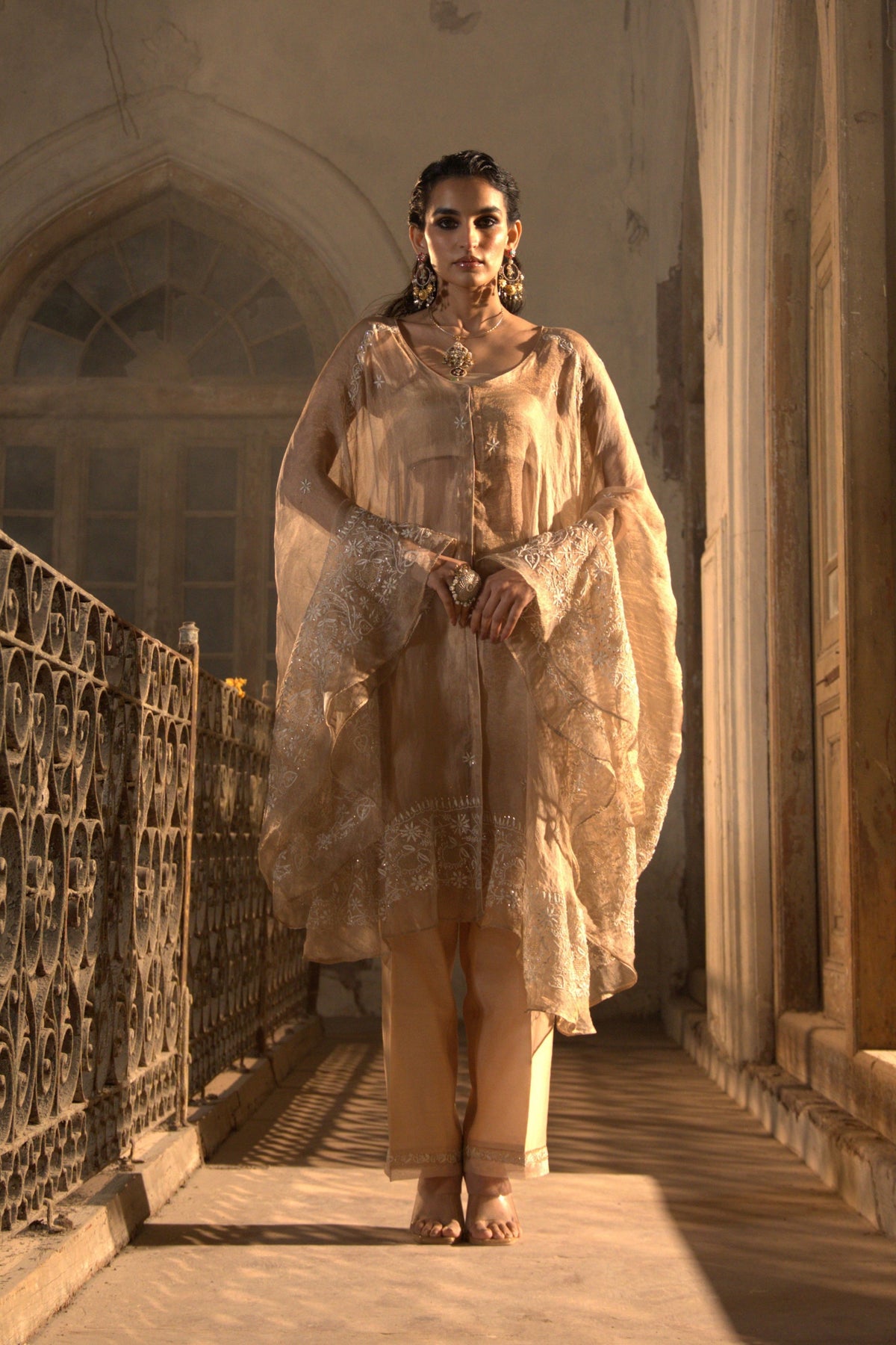 Gold Tissue Cape Set