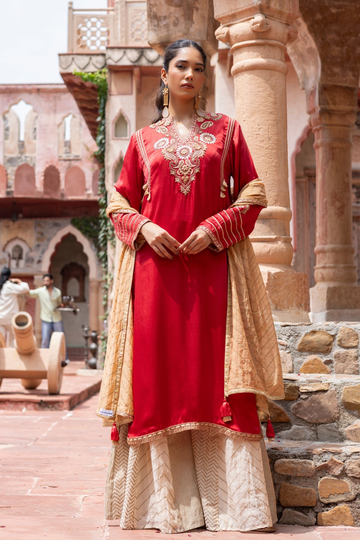 Red Embroidered Kurta Set