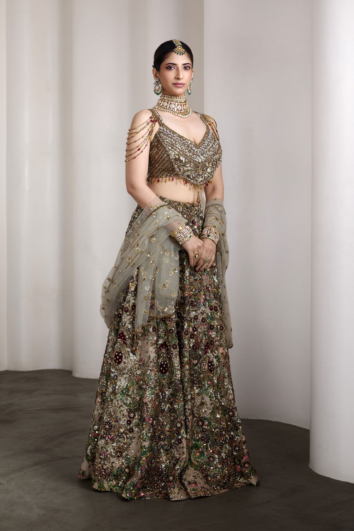 Velvet Embroidered Lehenga Set