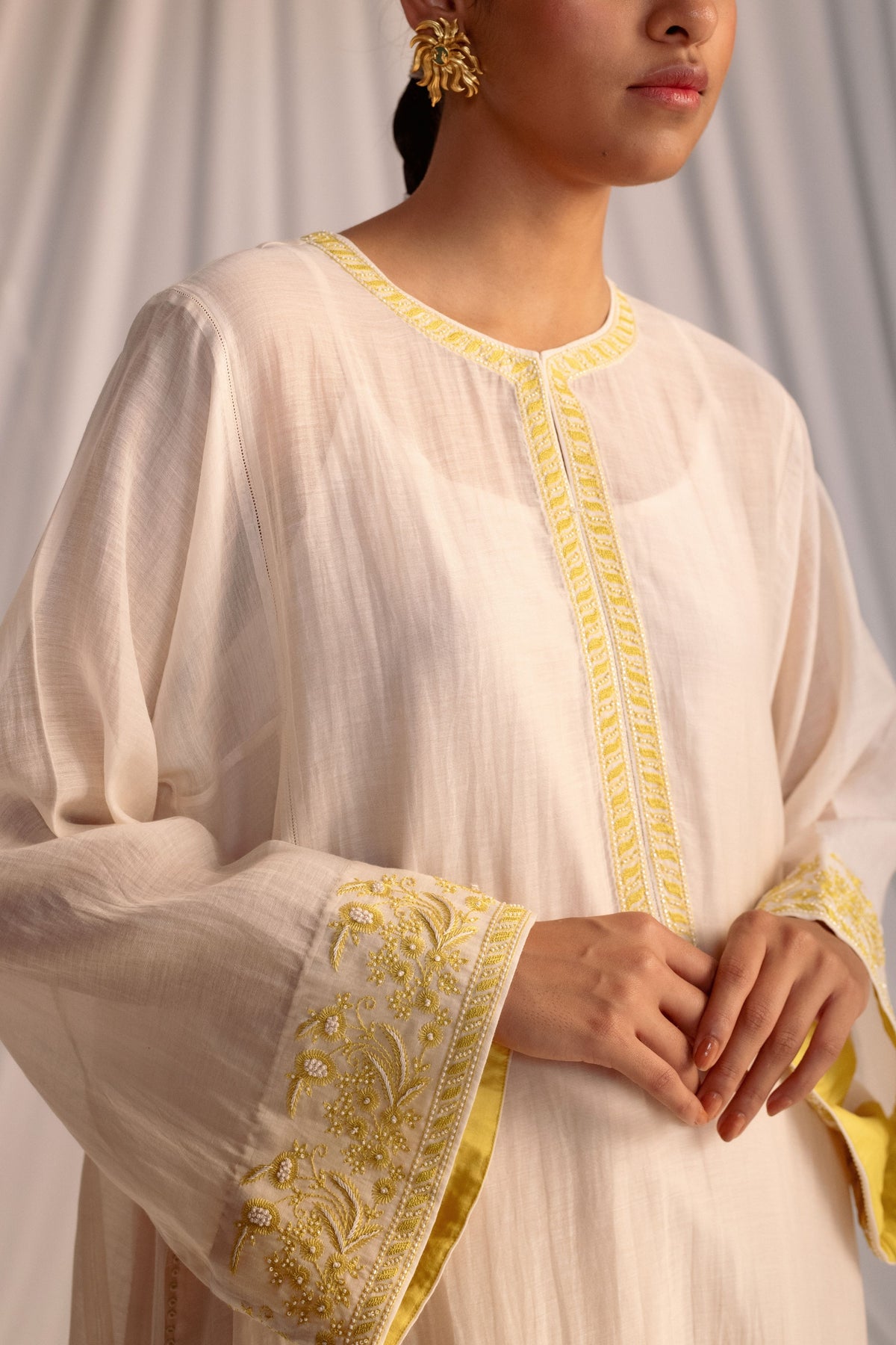 Champagne Embroidered Tunic &amp; Trouser Set