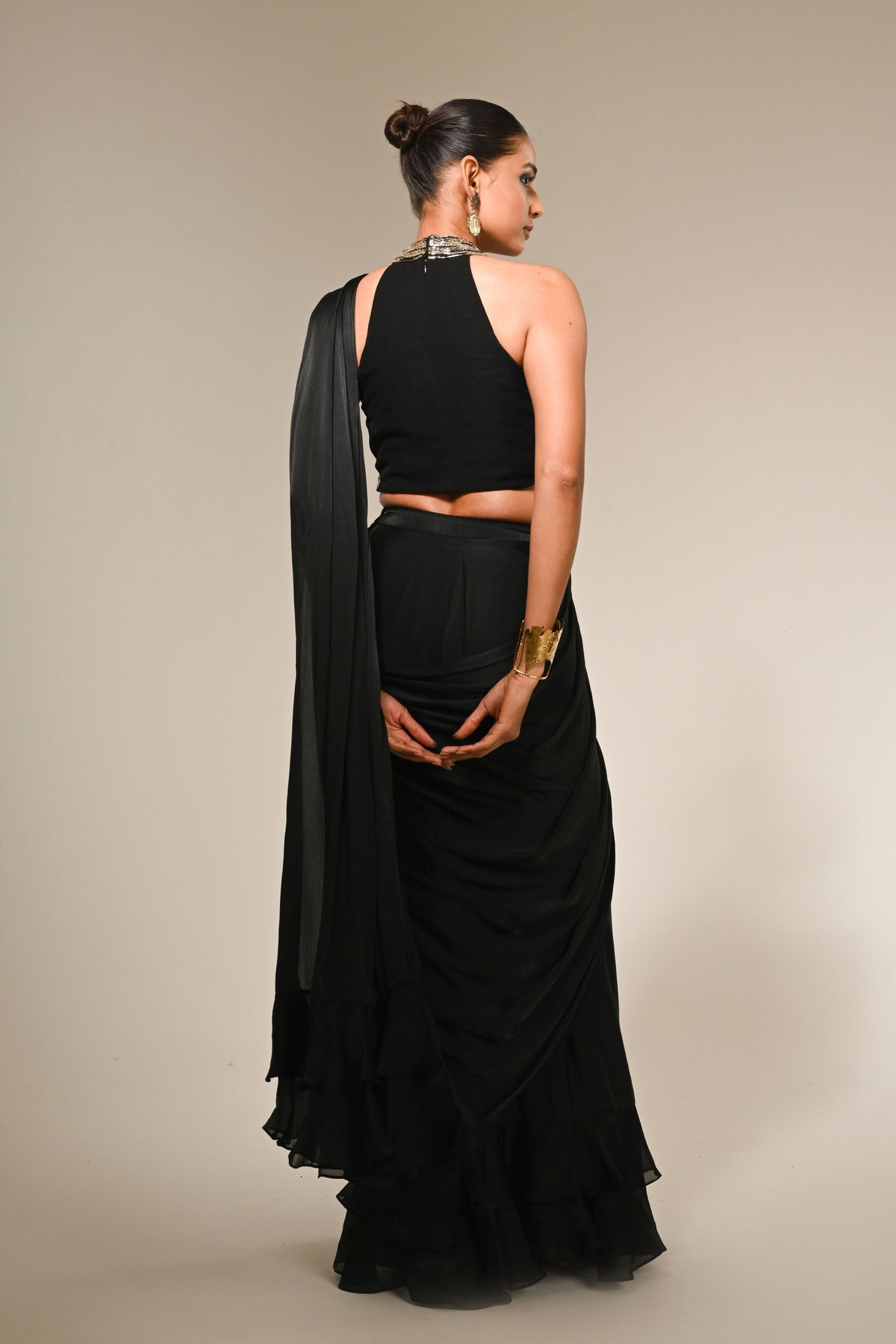 Midnight Layered Ruffle Saree Set