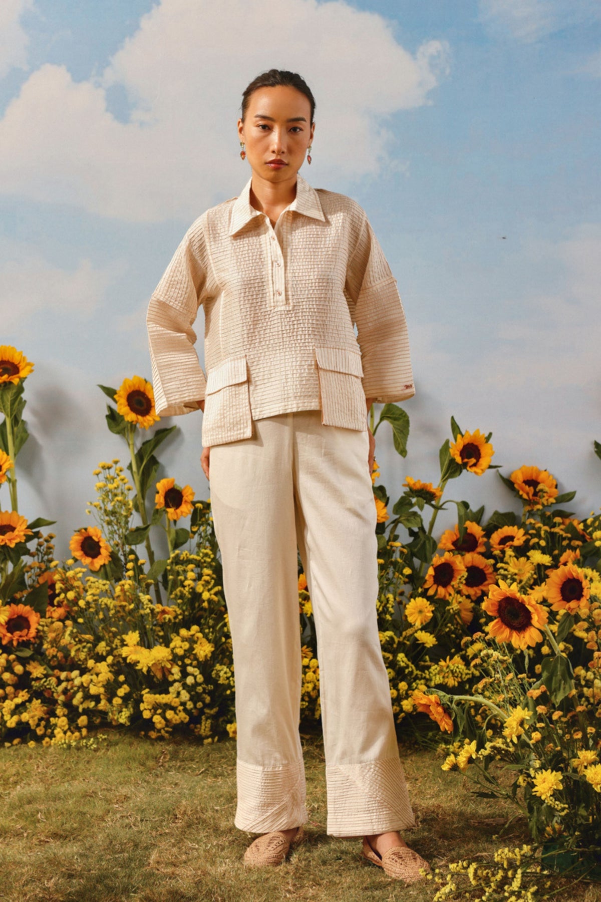 Pintuck Ivory Palazzos