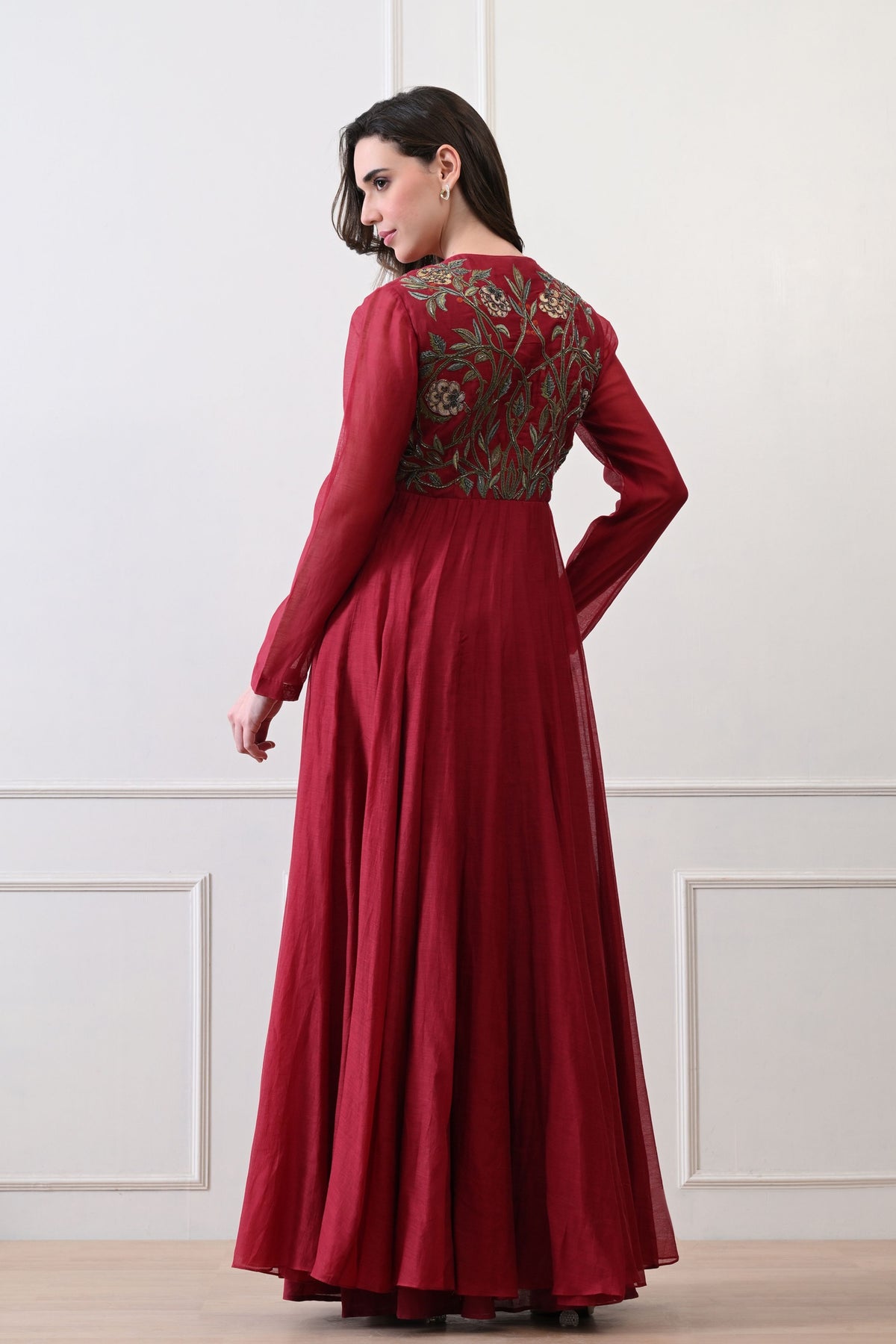 Maroon Silk Embroidered Anarkali