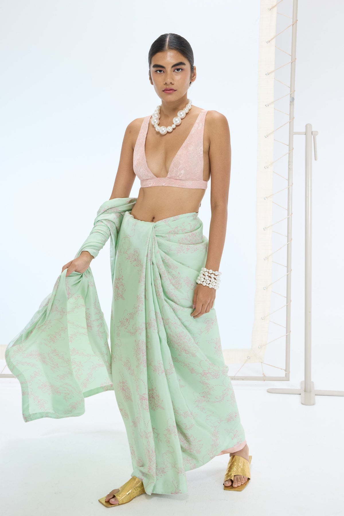 The Ruby Saree in Pistachio