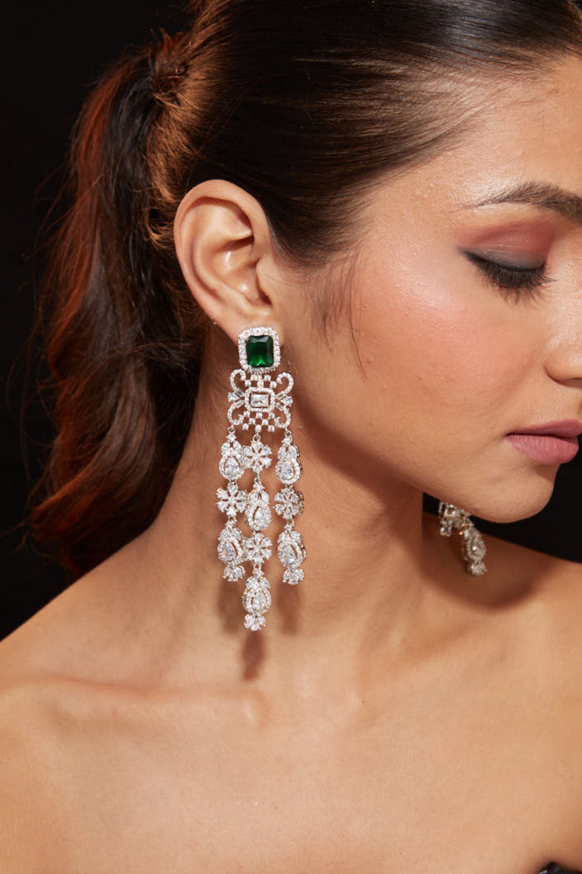 Silver Plated Green Emerald Zircon Earrings