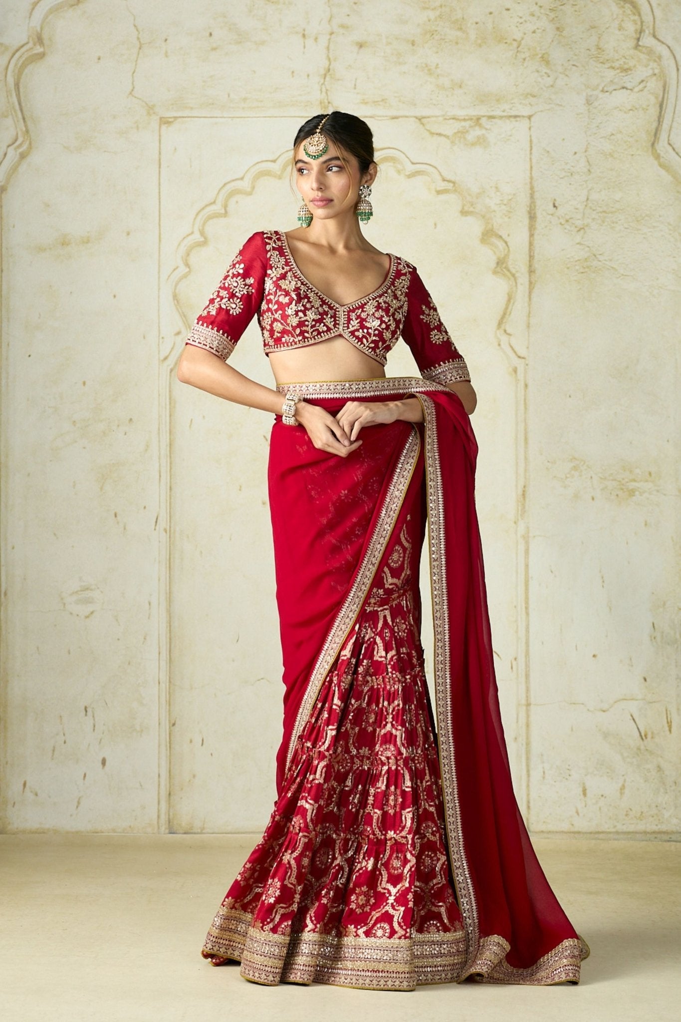 Red Ruqqayah Saree Set - Gopi Vaid - Elahe