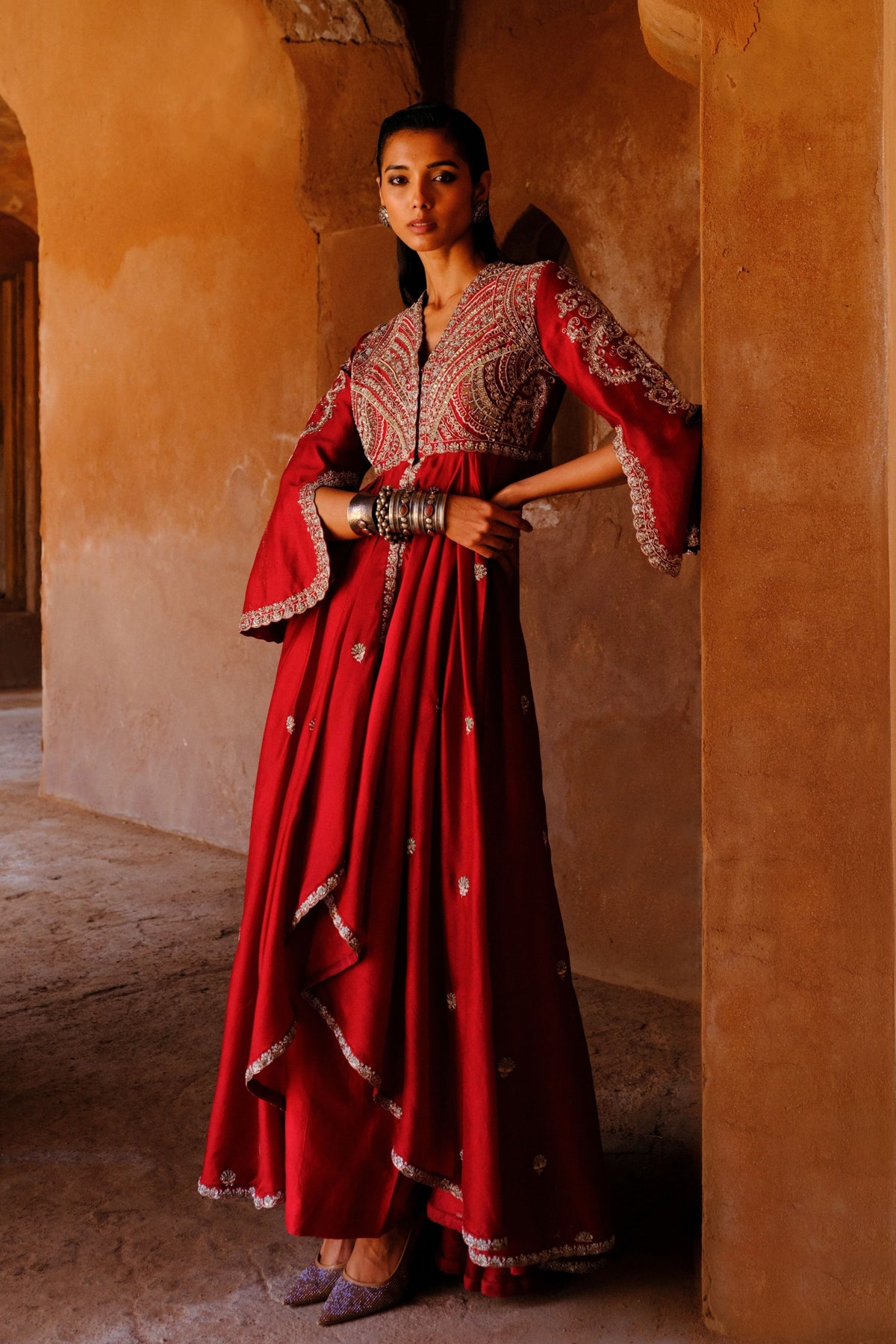 Embroidery Red Anarkali Set