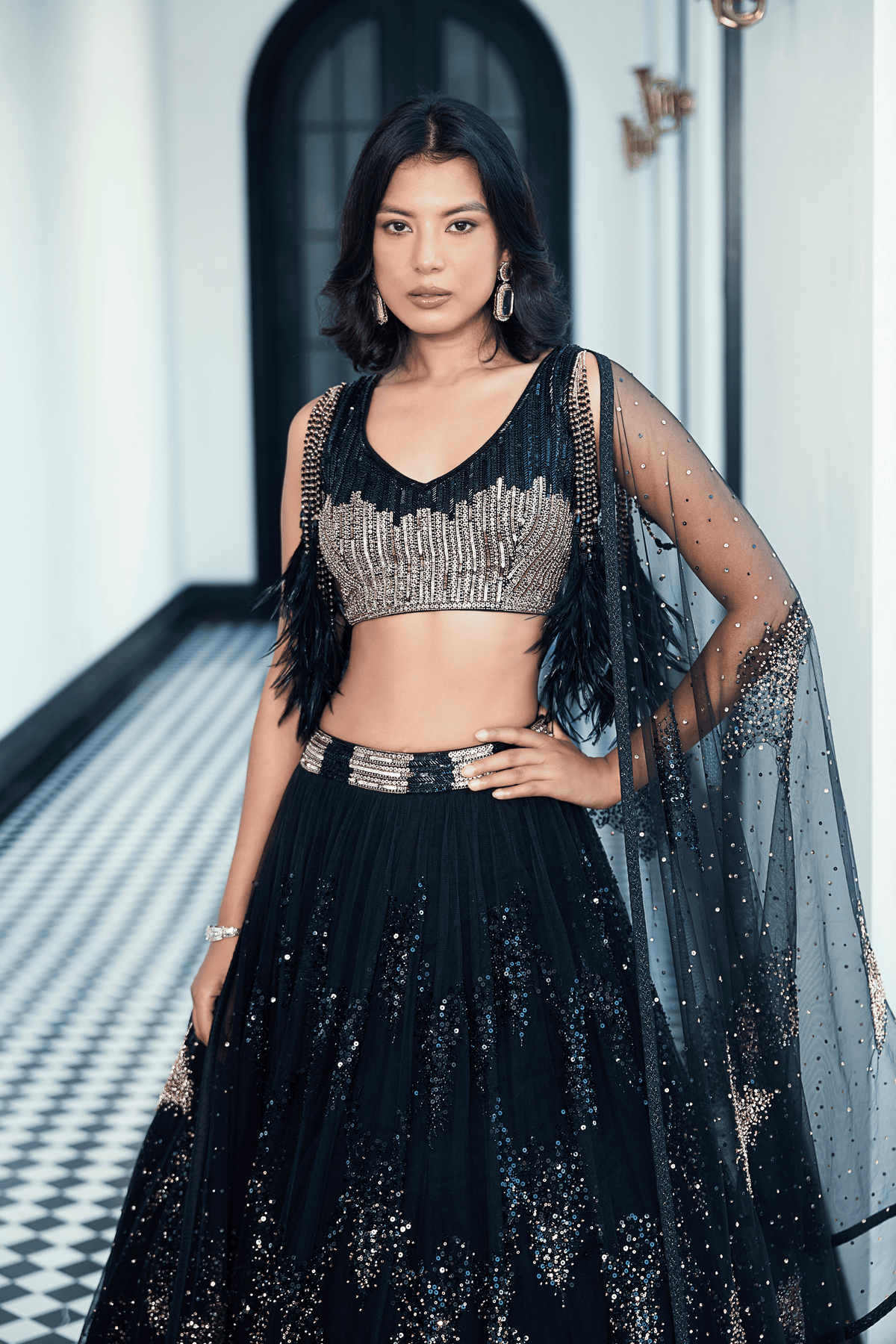 Black Embroidered Lehenga Set