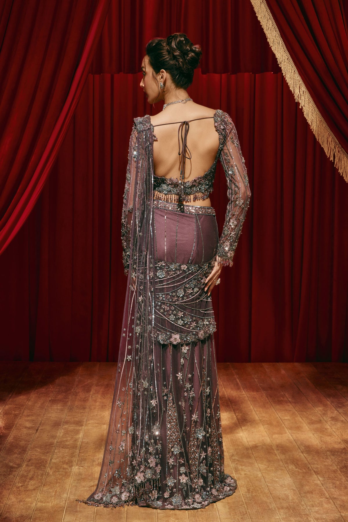 Violet Purple Draped Saree Set