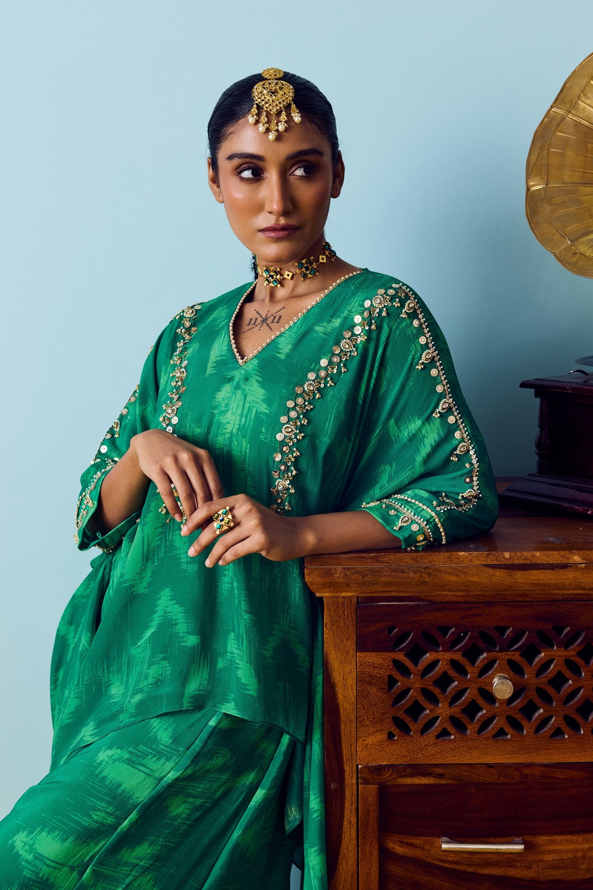 Maia Coral Green Tunic Set
