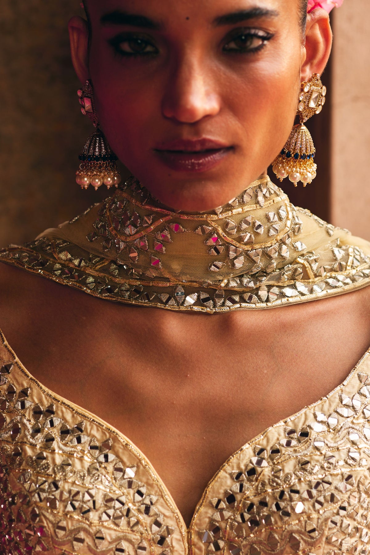 Champagne Gold Raw Silk Lehenga Set