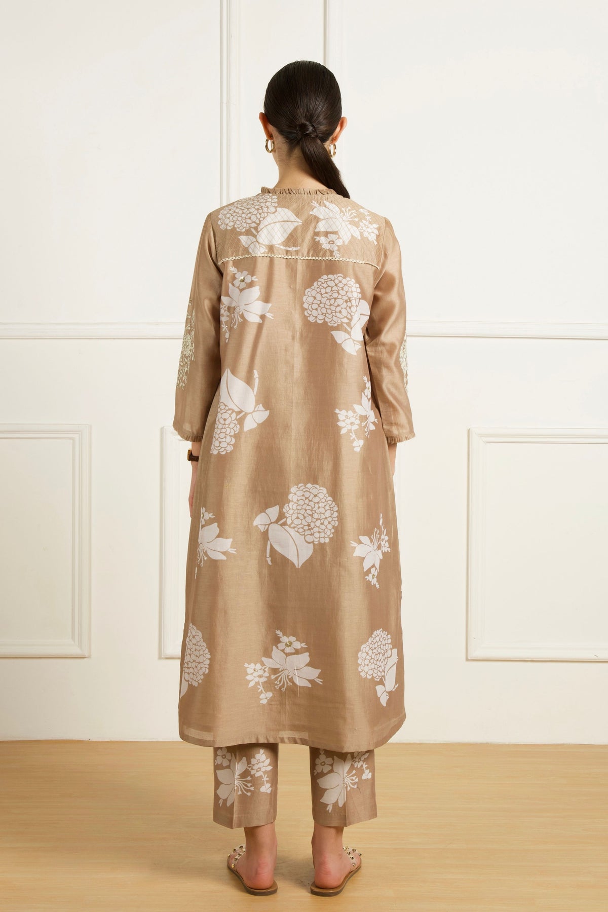 Beige Pleated Yoke Kurta Set