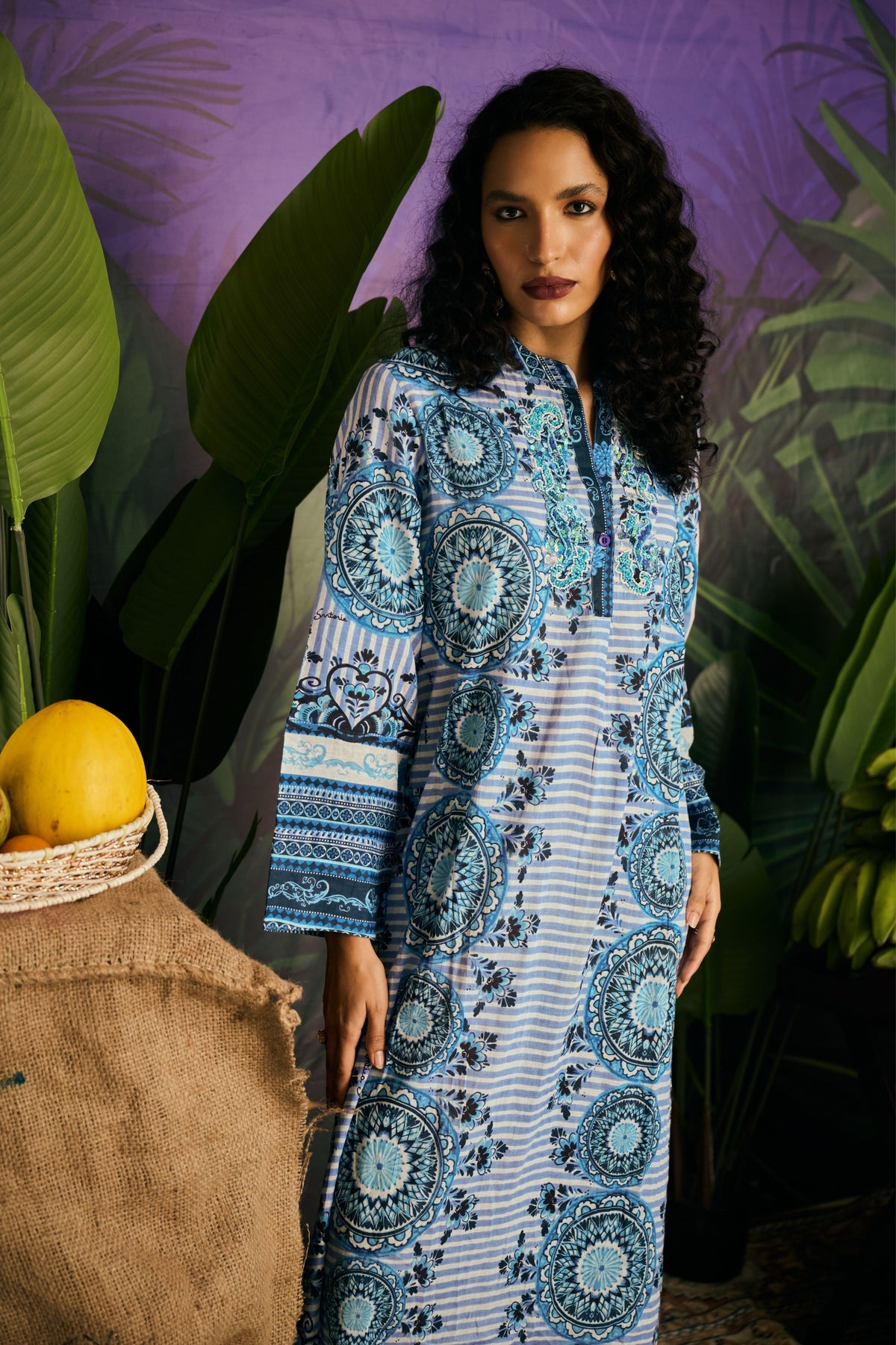 Embroidered Neck Maxi