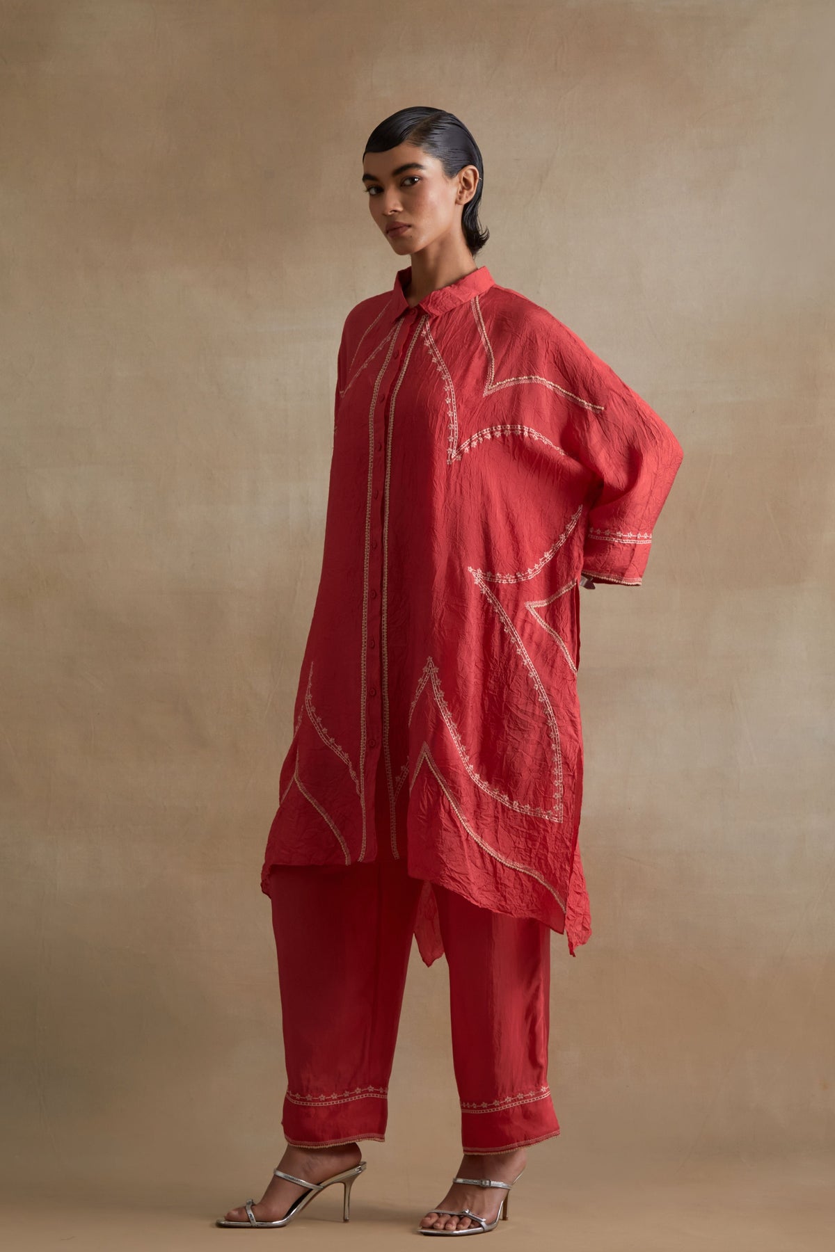 Tomato Stylized Embroidered Kaftan Set