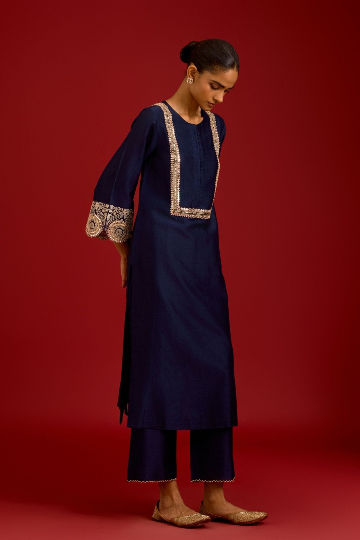 Navy Sequins Embroidered Kurta Set - Devnaagri - Elahe