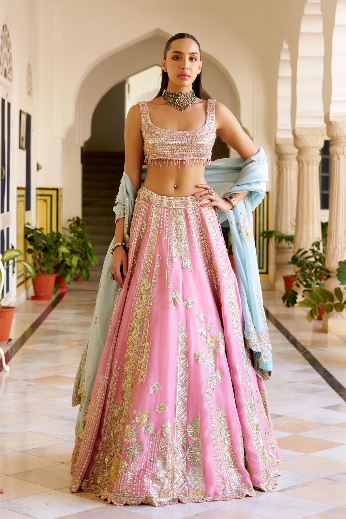 Rosaline Pink Organza Lehenga Set