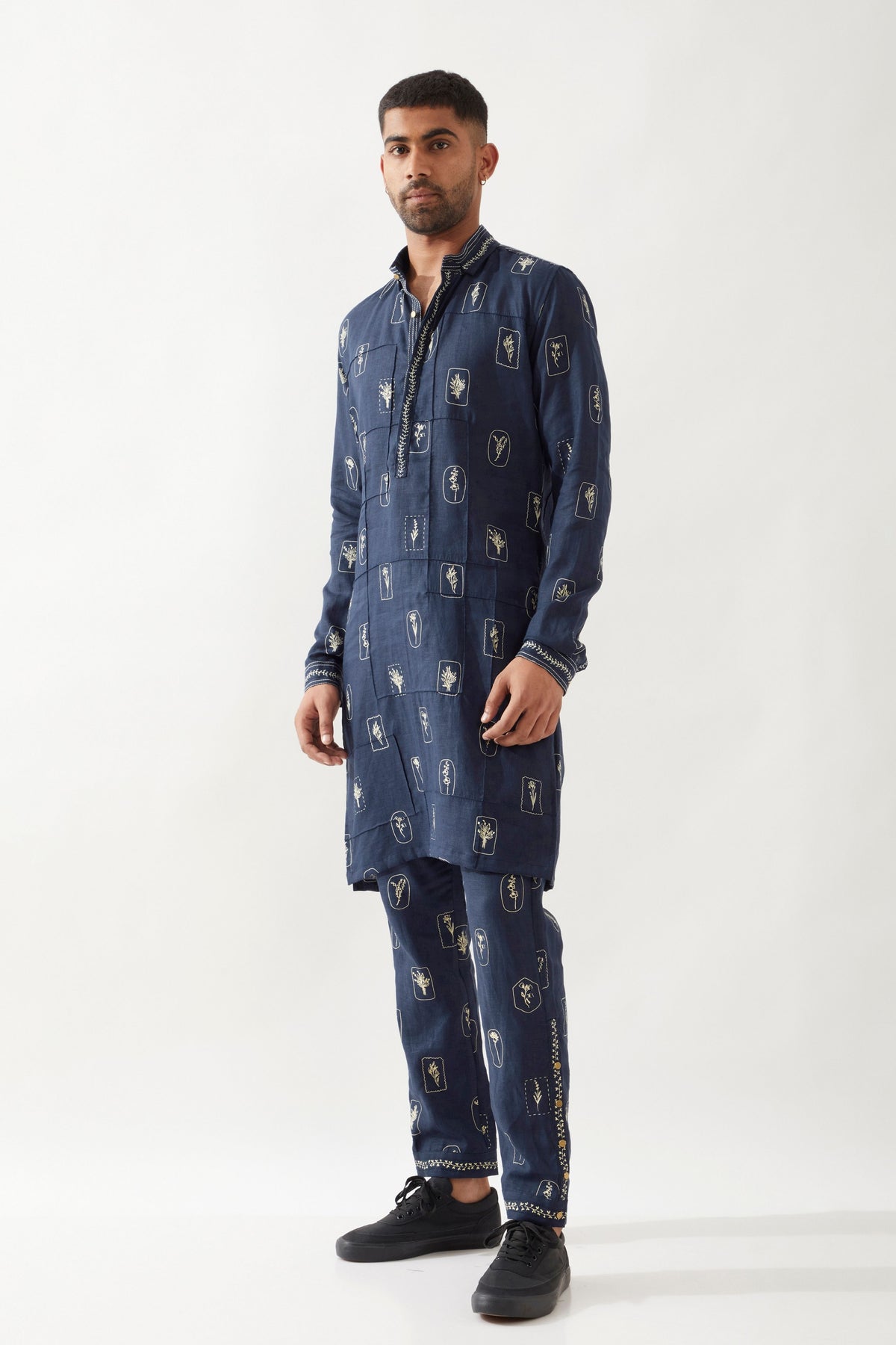 Slate Stamp Navy Kurta Set