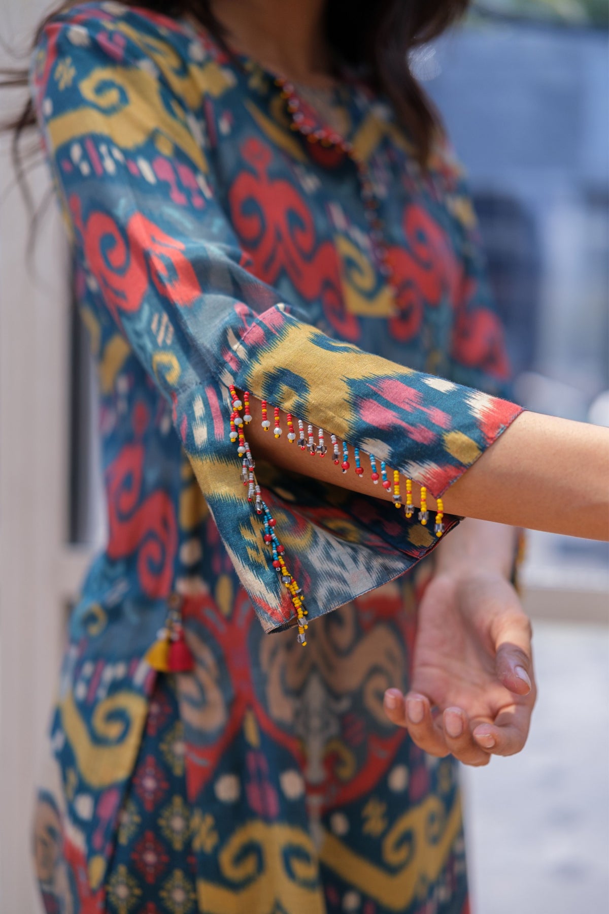 Multi Blue Ikat Kurta Set