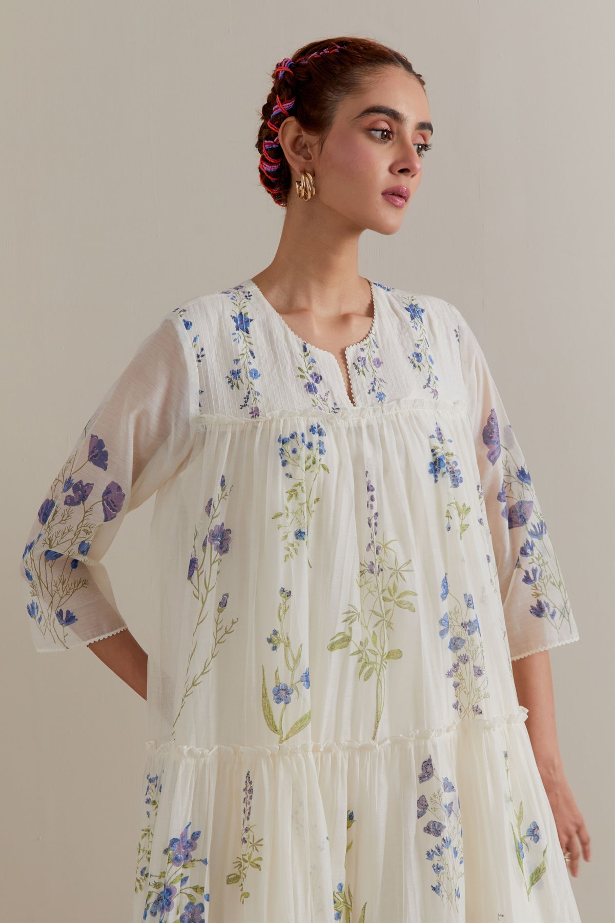 Quilted Yoke Floral Kurta Set
