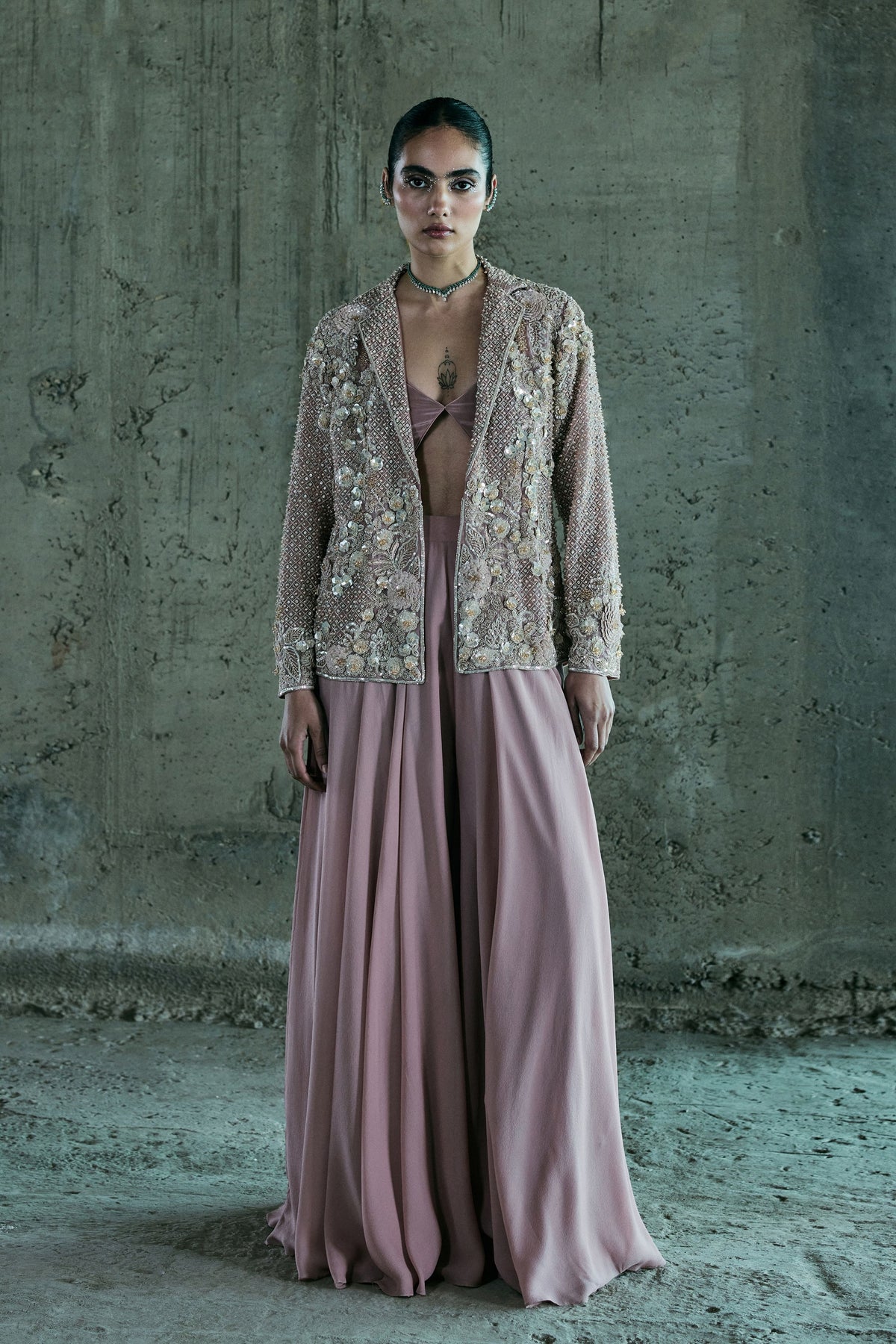 Rose Gold Embroidered Blazer Set
