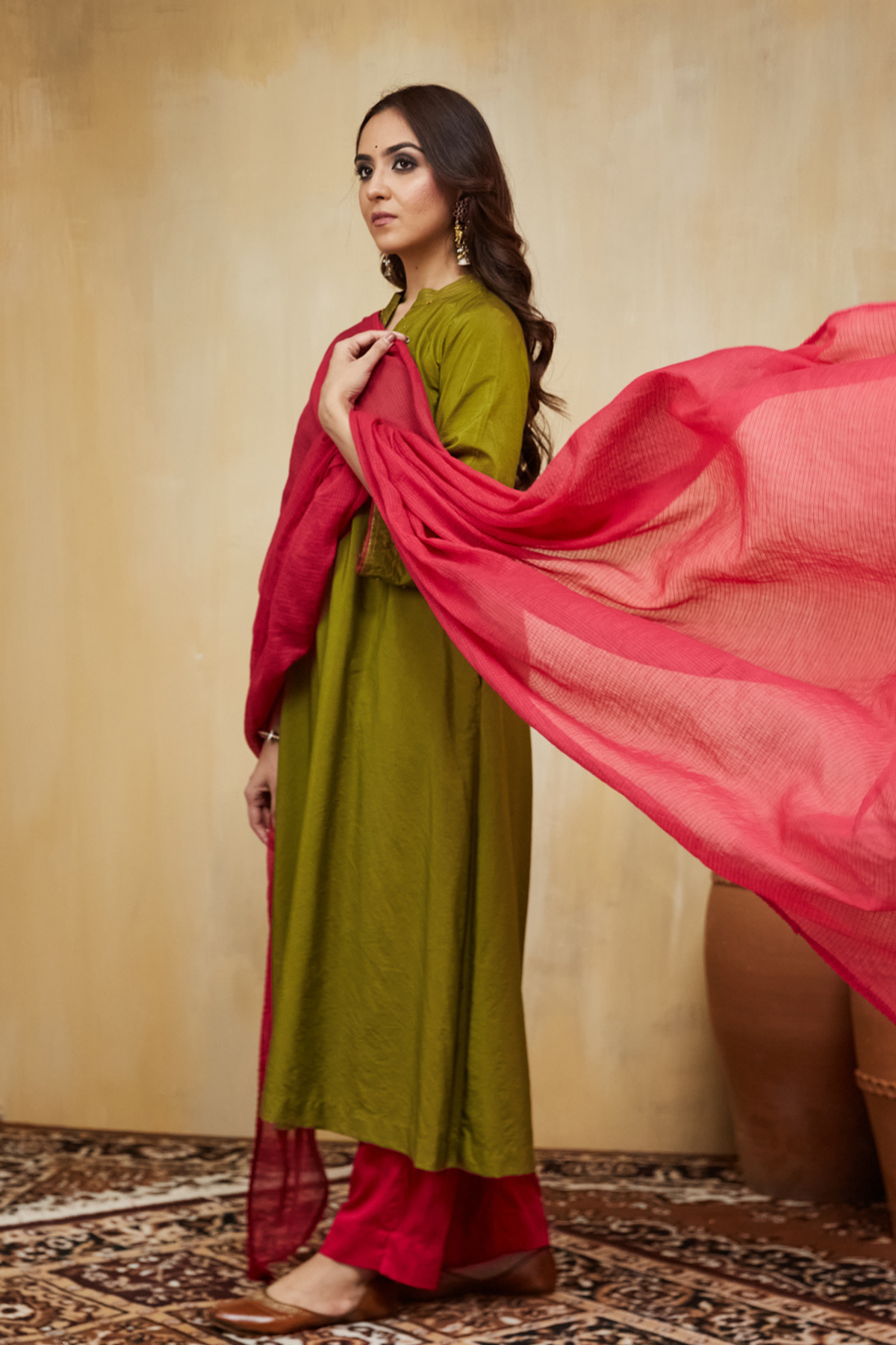 Olive Cotton Silk Samara Kurta Set