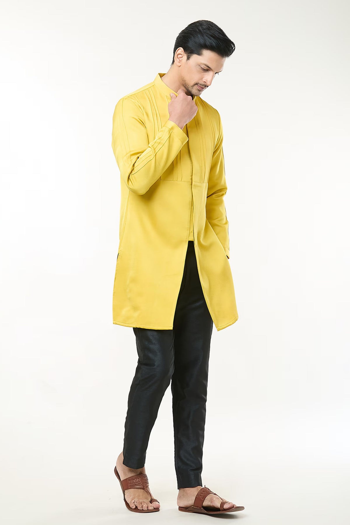 Lime Yellow Pintuck Kurta Set