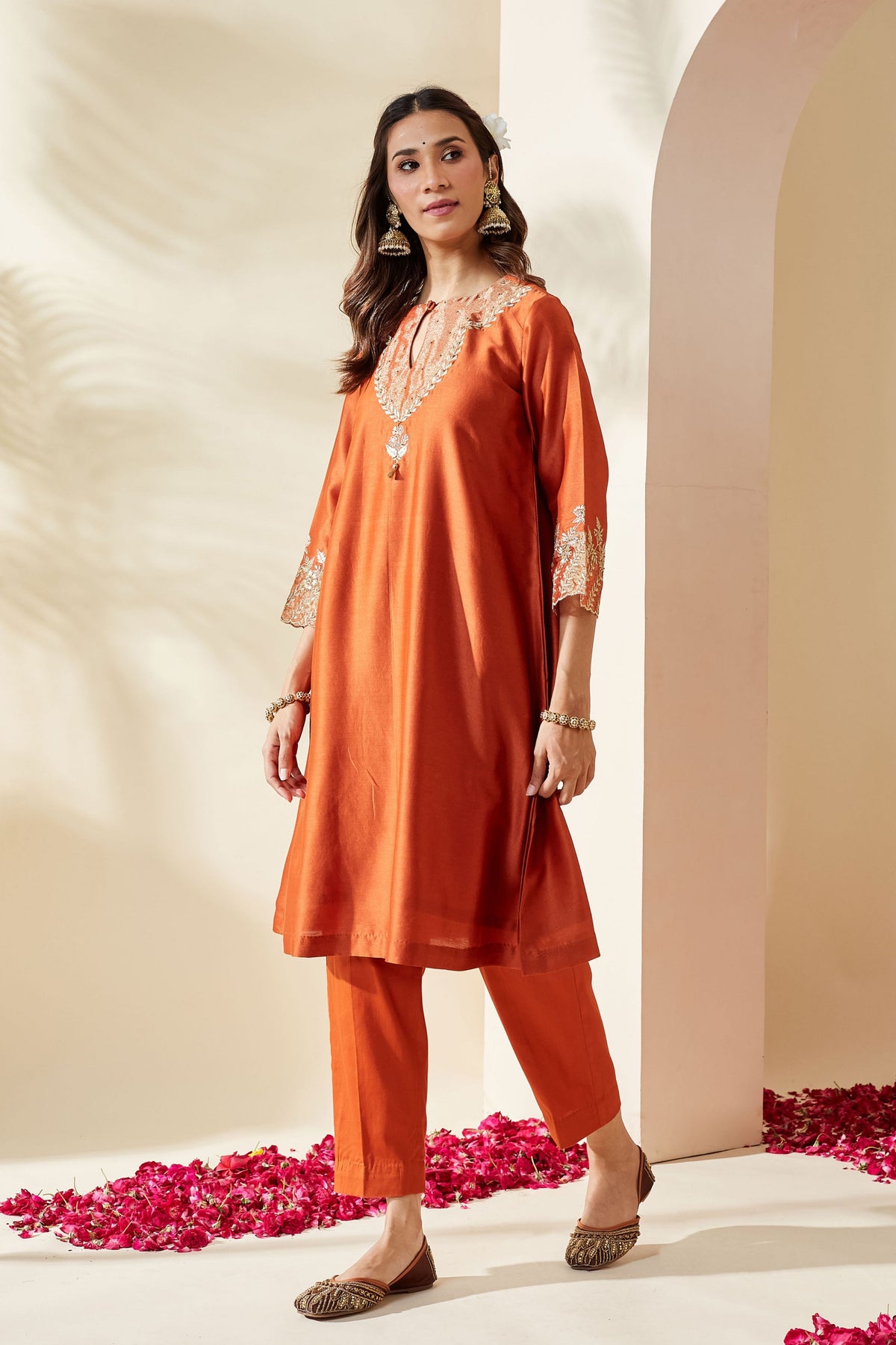 Orange Chanderi Svara Kurta Set