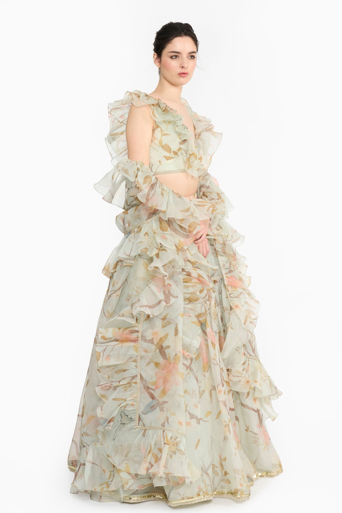 Light Teal Chinoiserie Lehenga Set