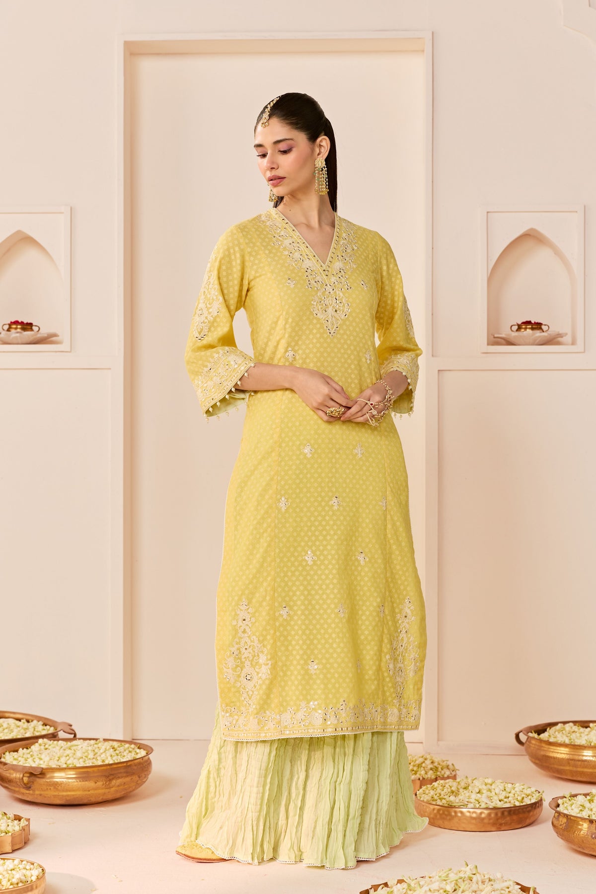 Ruhani Lemon Yellow Long Kurta Set