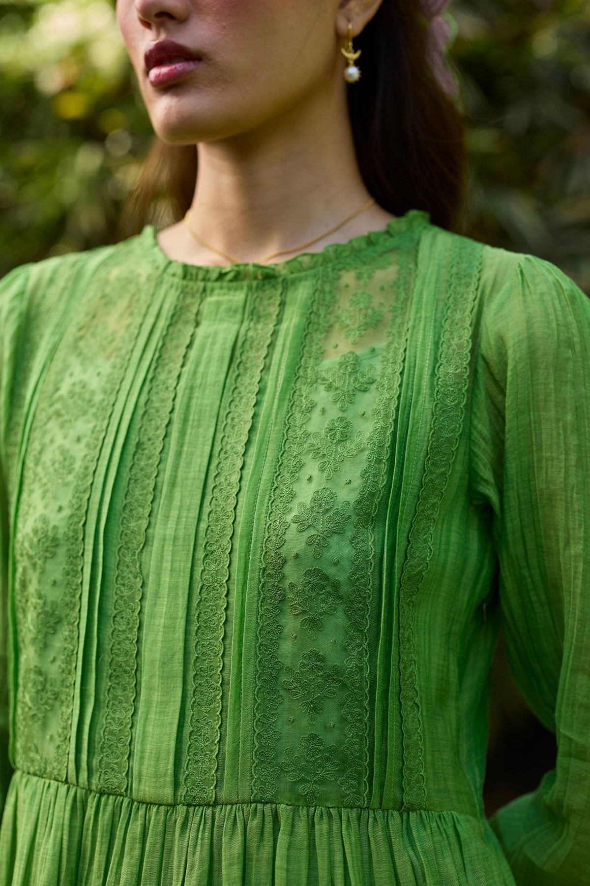 Wander Trail Green Embroidered Dress