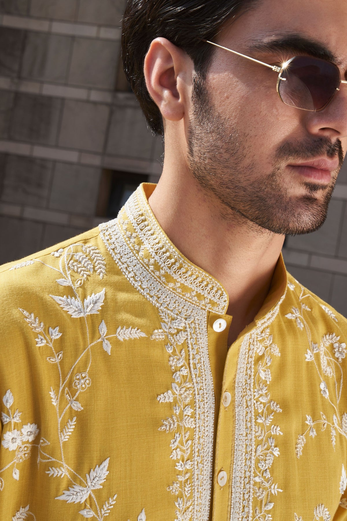 Yellow Long Palm Tree Kurta Set