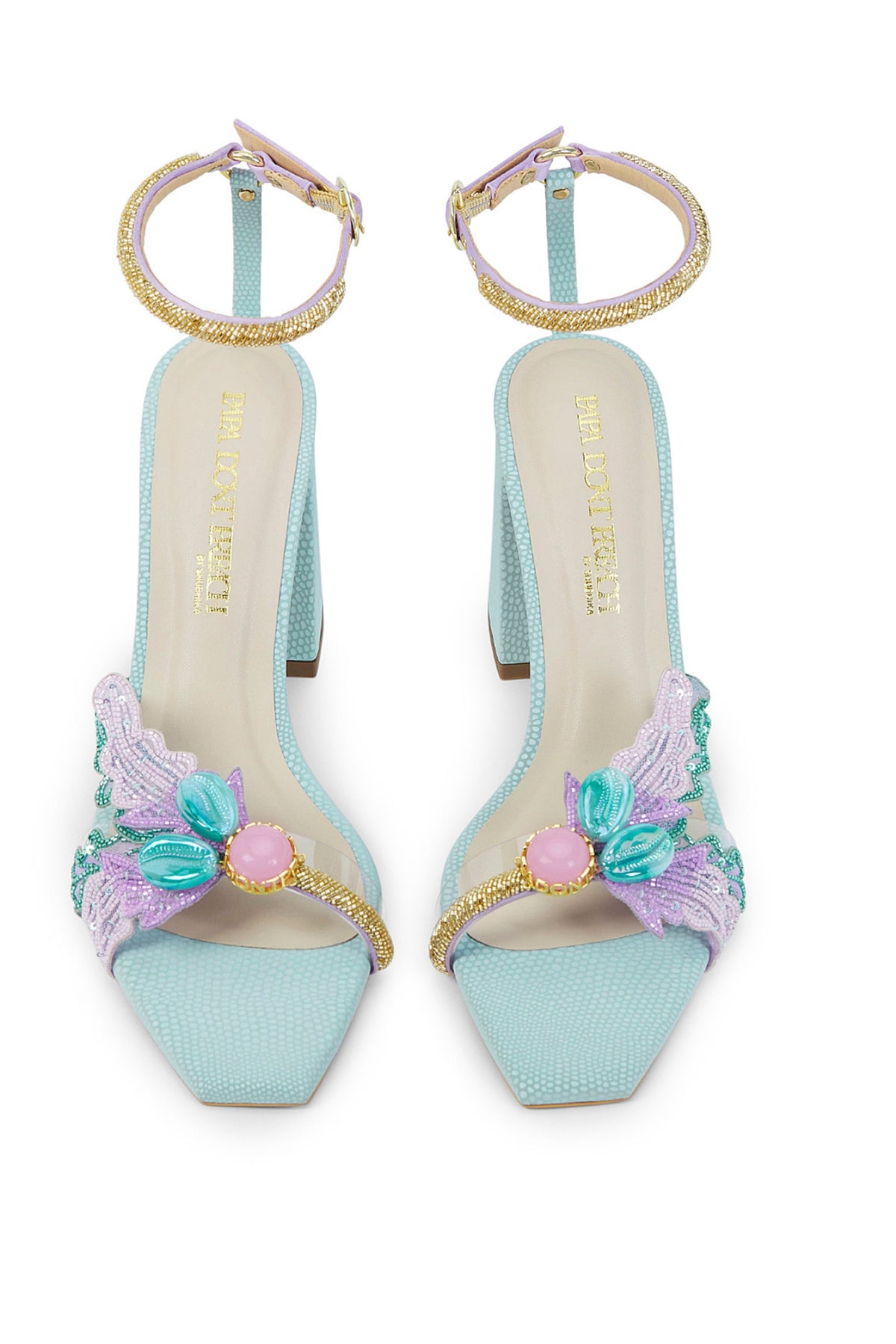 Zazu - Gold Embellished Open Mini Block Heel